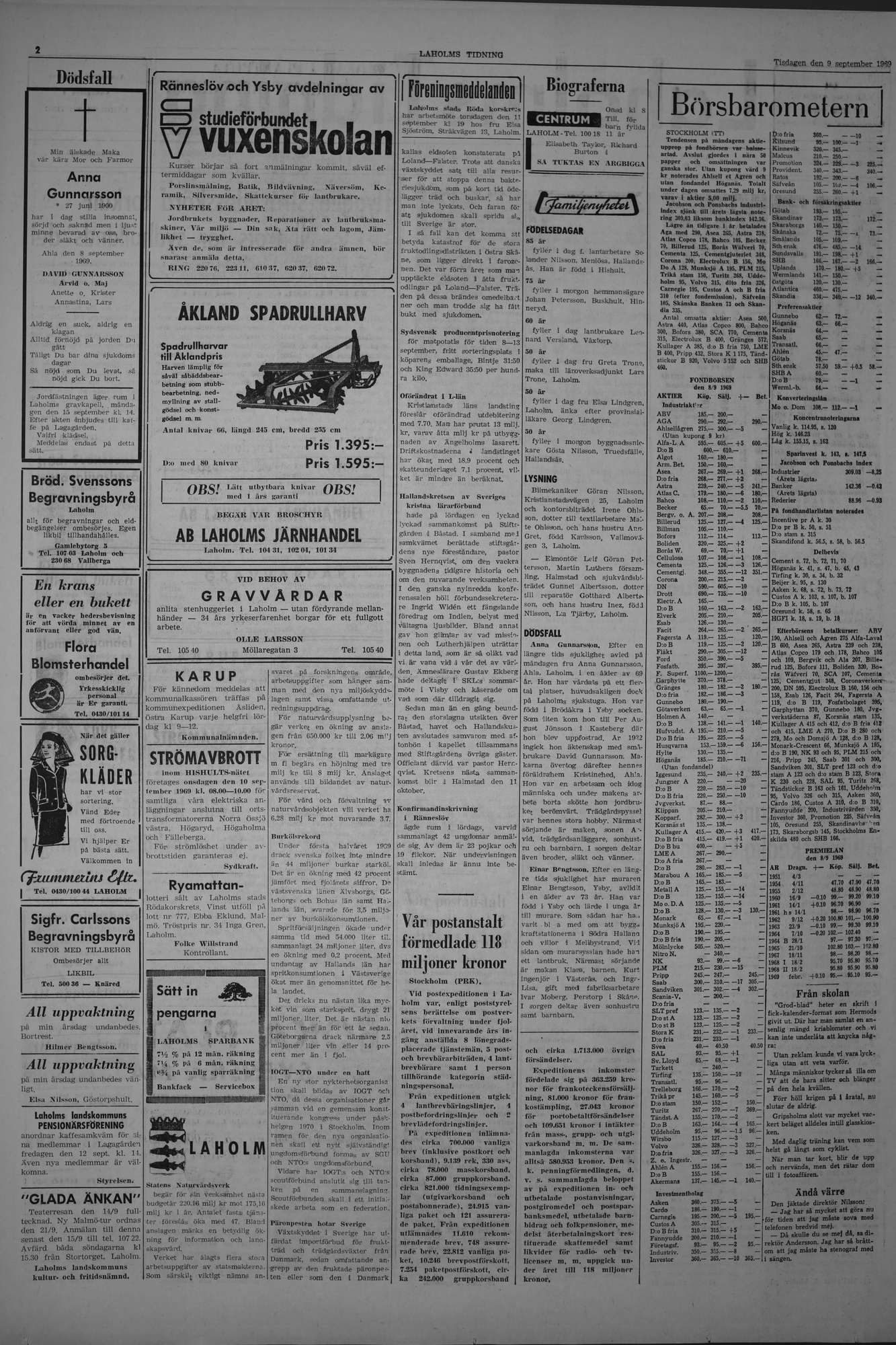 Laholms Tidning Tisdag 9 september 1969, sida 2