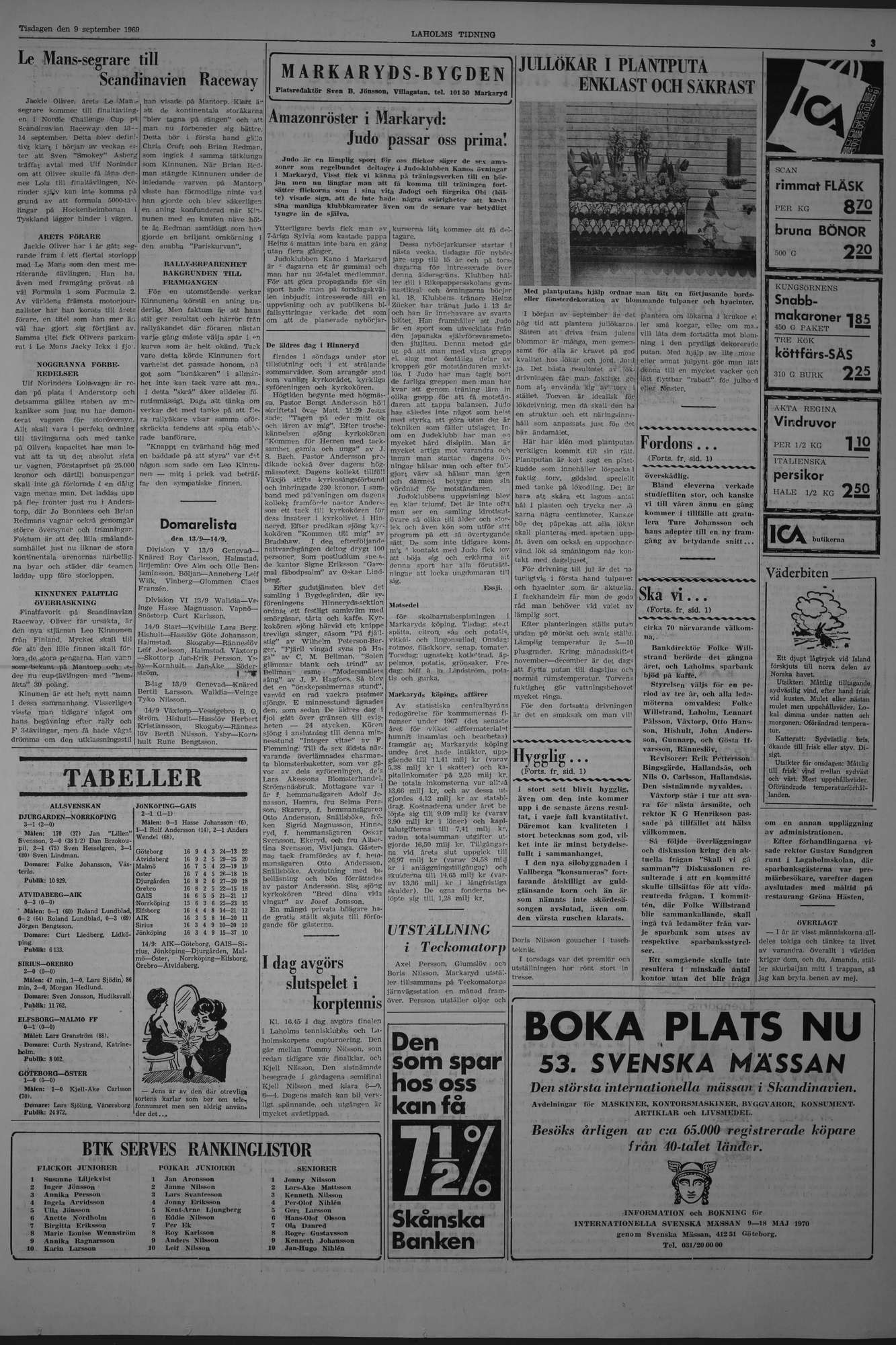 Laholms Tidning Tisdag 9 september 1969, sida 3