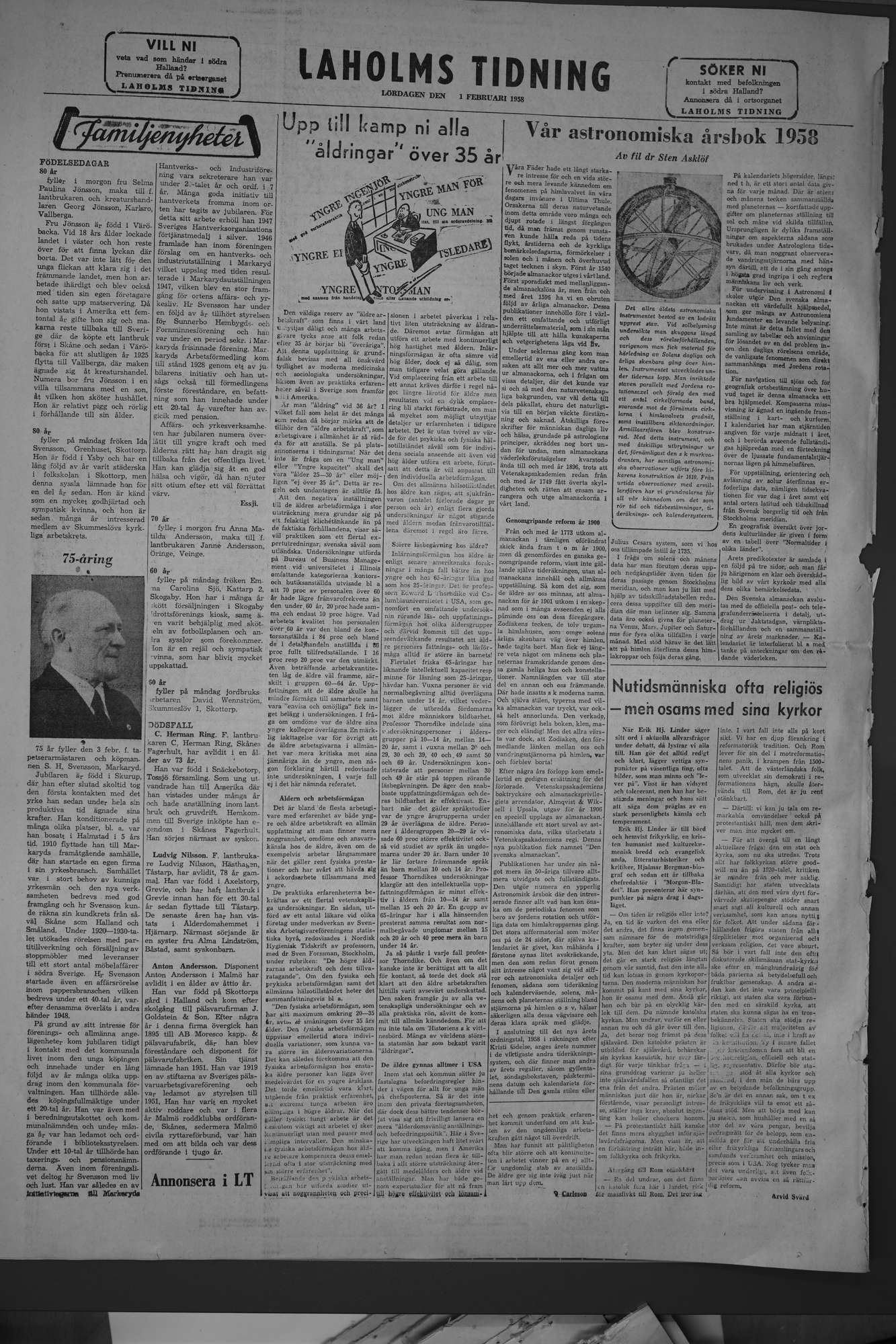 Laholms Tidning Lördag 1 februari 1958, sida 8