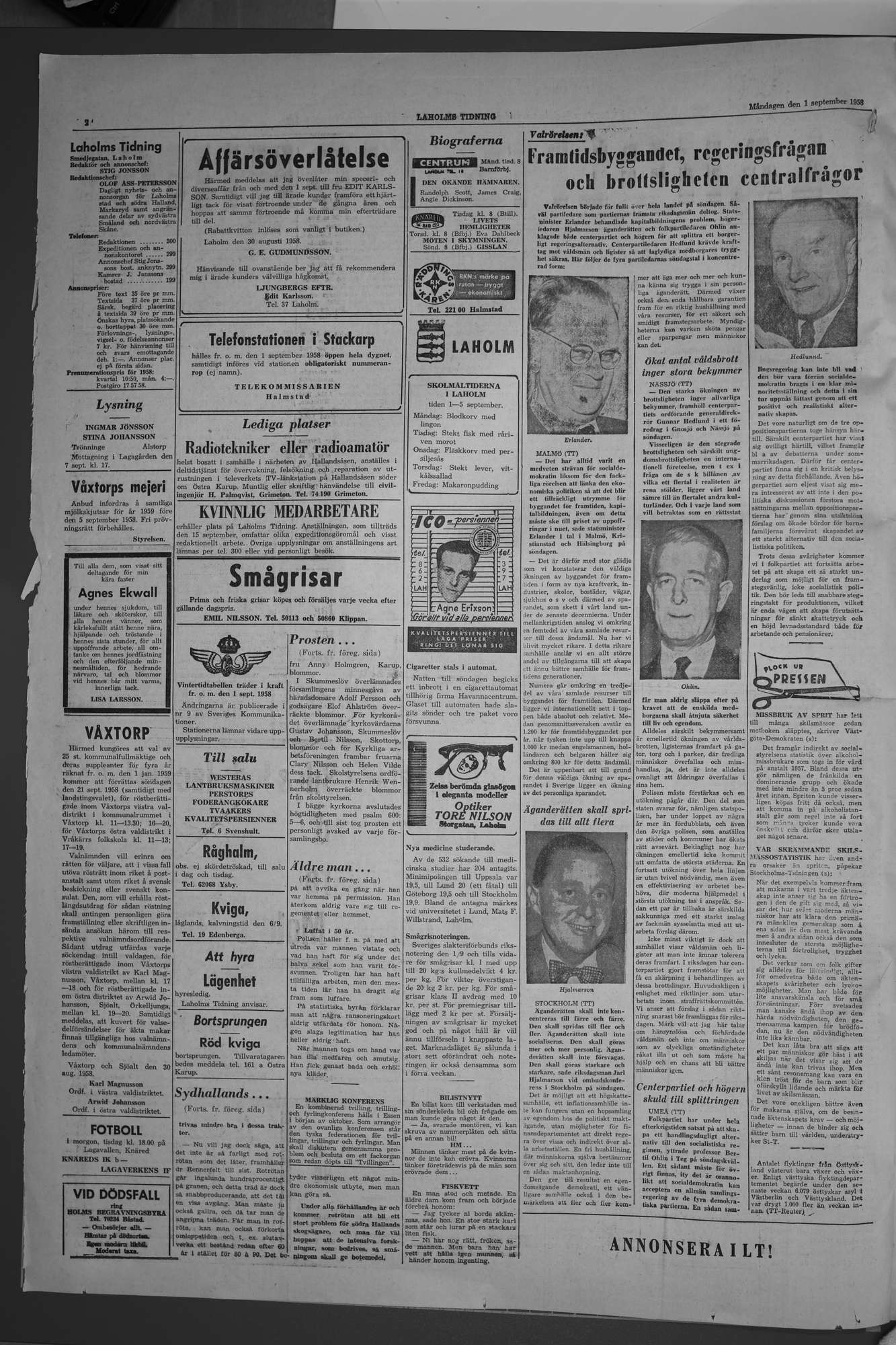 Laholms Tidning Måndag 1 september 1958, sida 2
