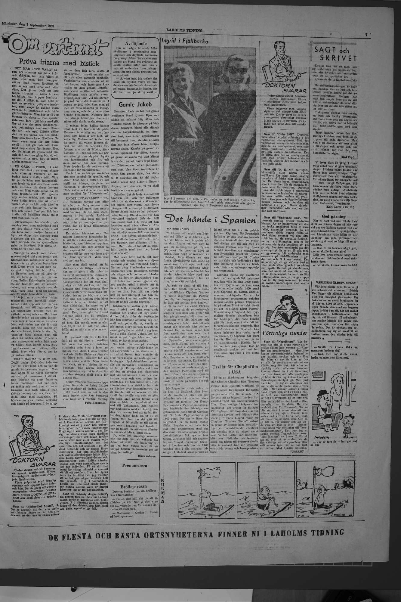 Laholms Tidning Måndag 1 september 1958, sida 7
