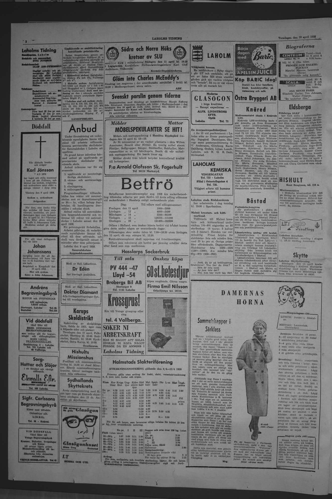 Laholms Tidning Torsdag 10 april 1958, sida 2