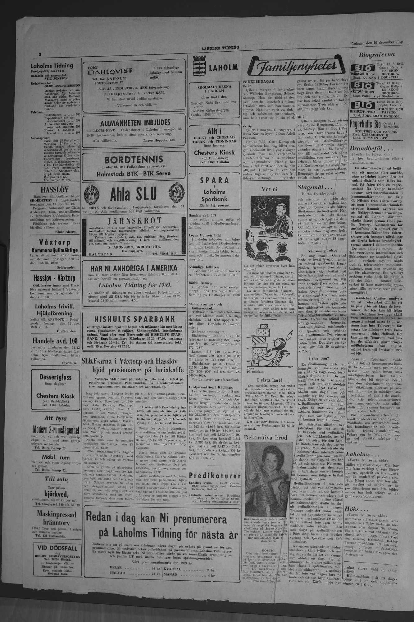Laholms Tidning Onsdag 10 december 1958, sida 2