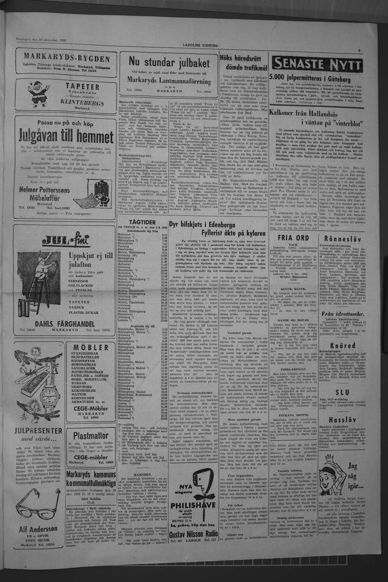 Laholms Tidning Onsdag 10 december 1958, sida 3