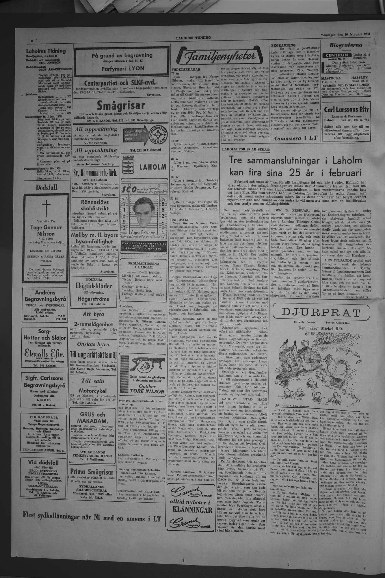 Laholms Tidning Måndag 10 februari 1958, sida 2