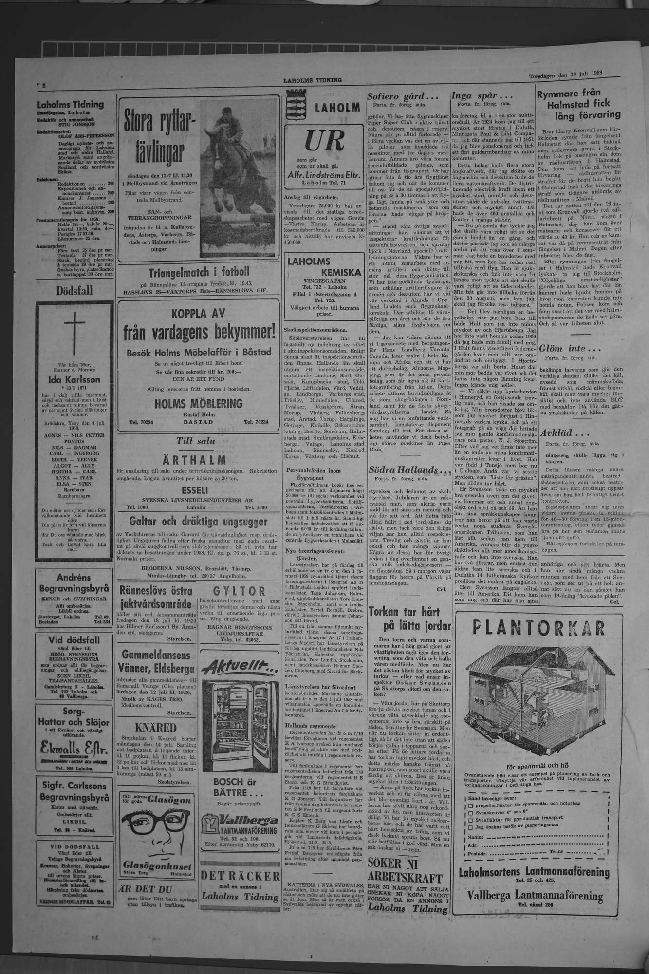 Laholms Tidning Torsdag 10 juli 1958, sida 2