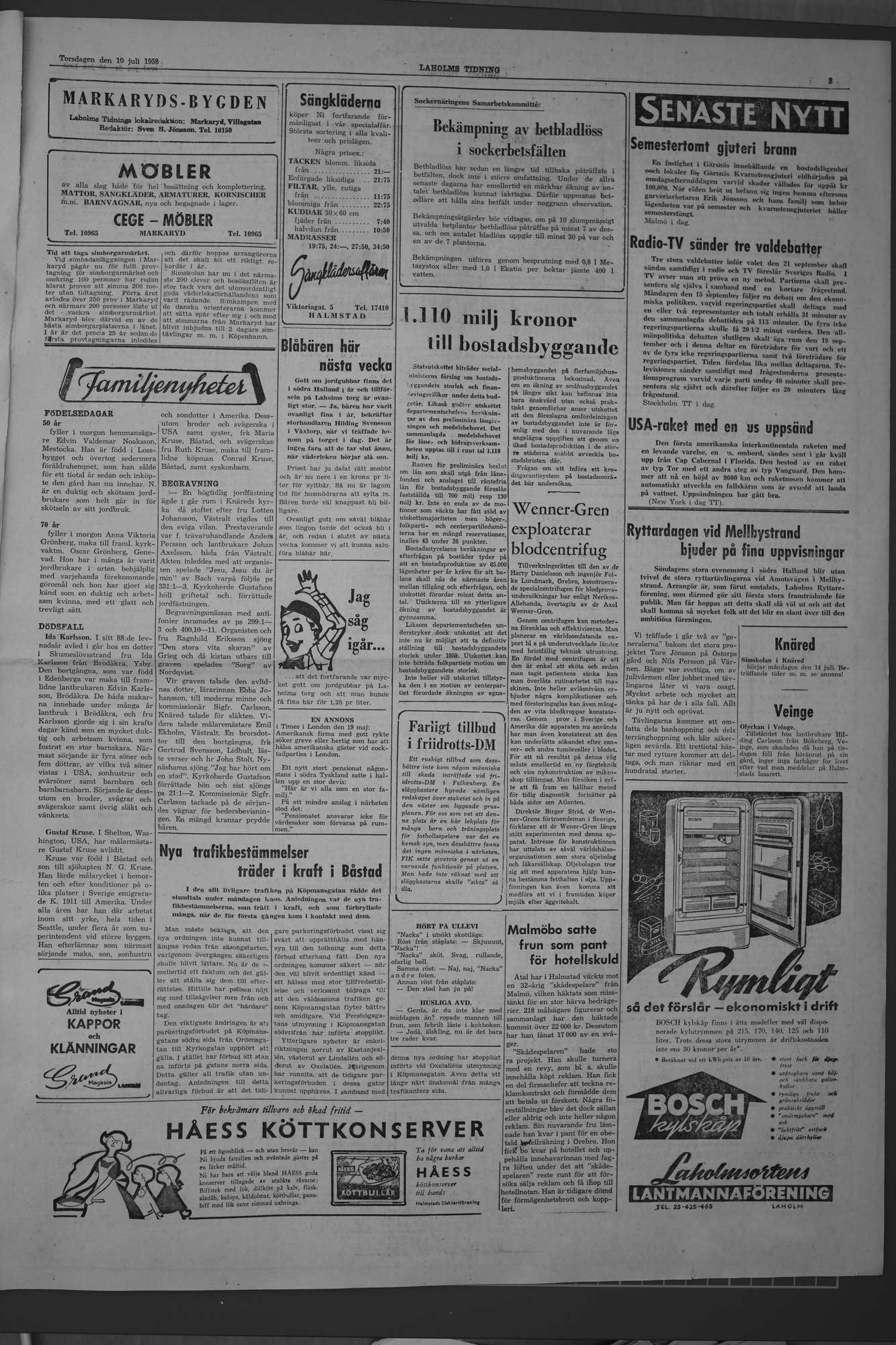 Laholms Tidning Torsdag 10 juli 1958, sida 3