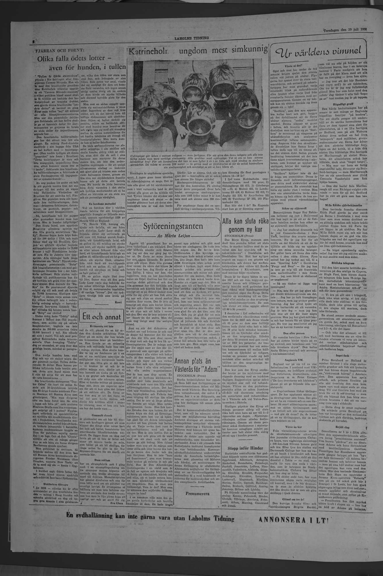 Laholms Tidning Torsdag 10 juli 1958, sida 4