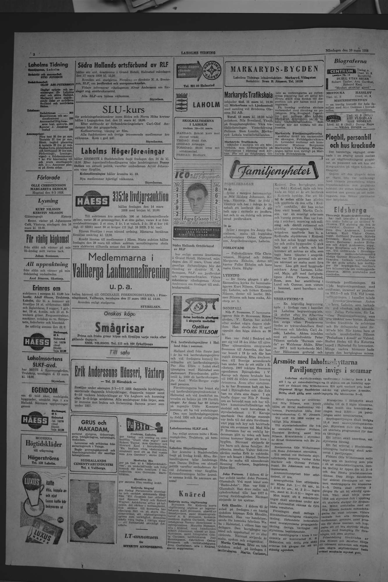 Laholms Tidning Måndag 10 mars 1958, sida 2