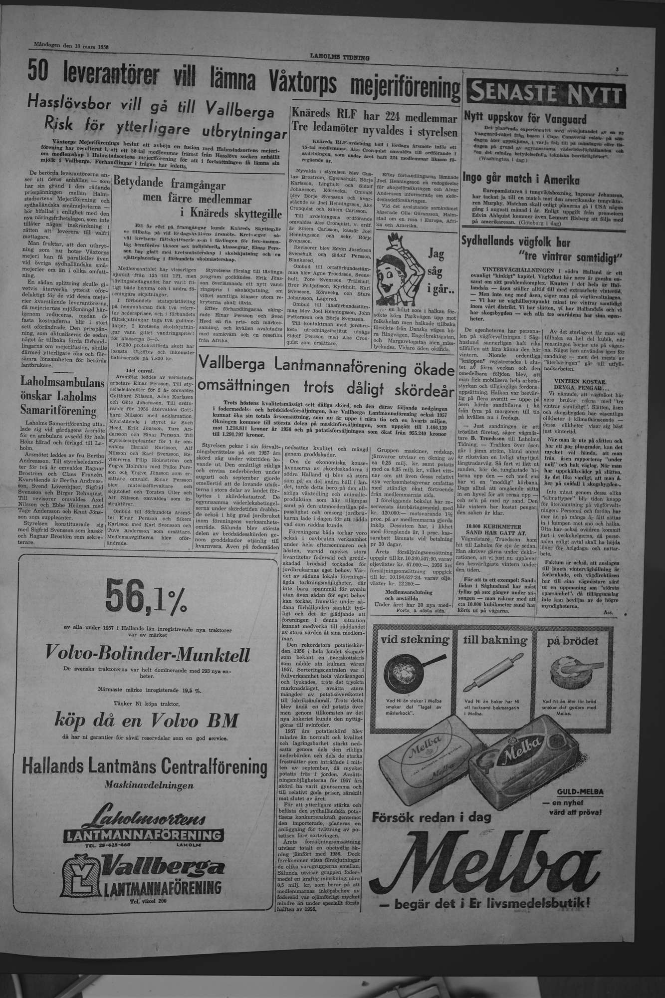 Laholms Tidning Måndag 10 mars 1958, sida 3