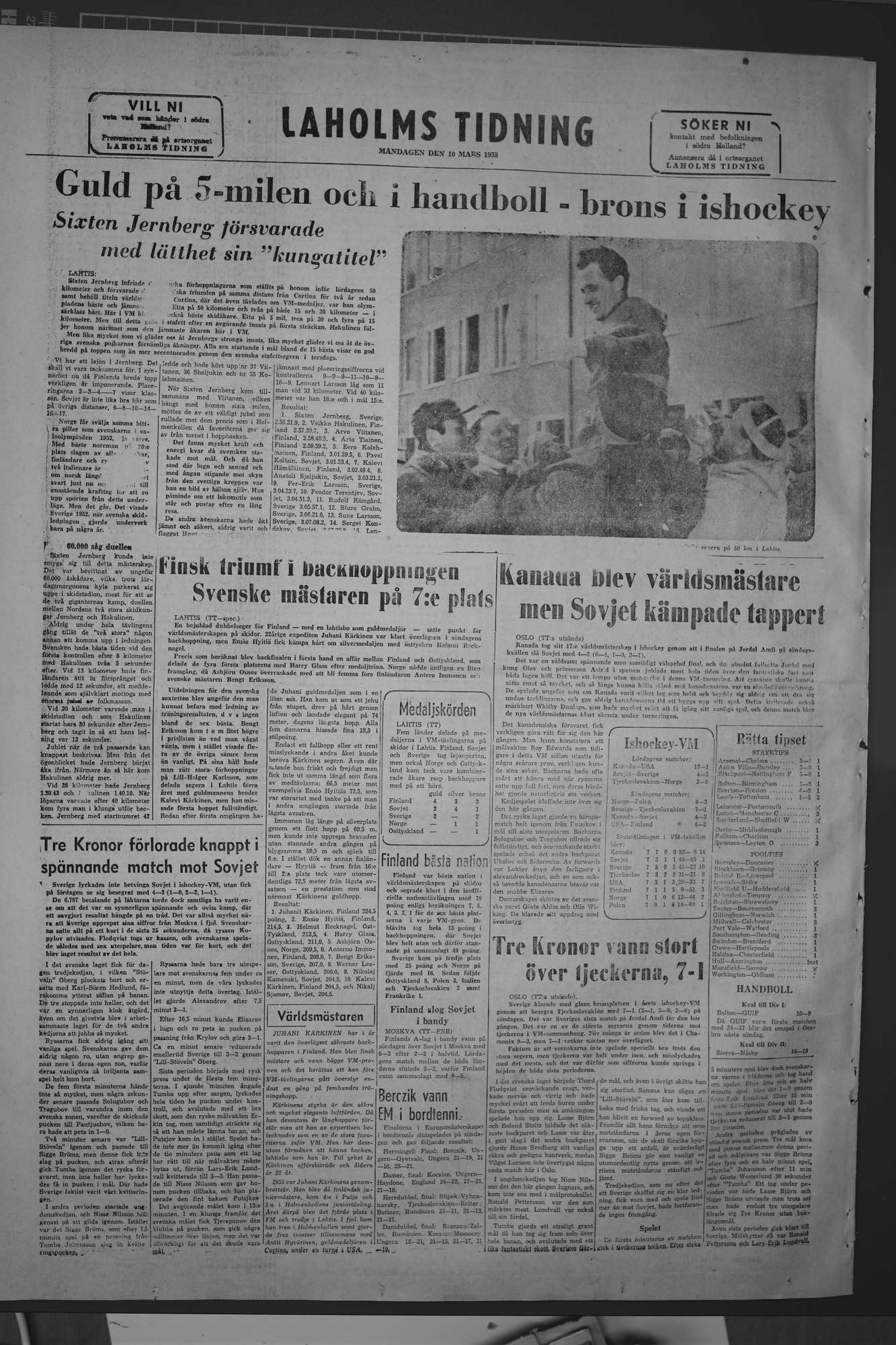 Laholms Tidning Måndag 10 mars 1958, sida 8