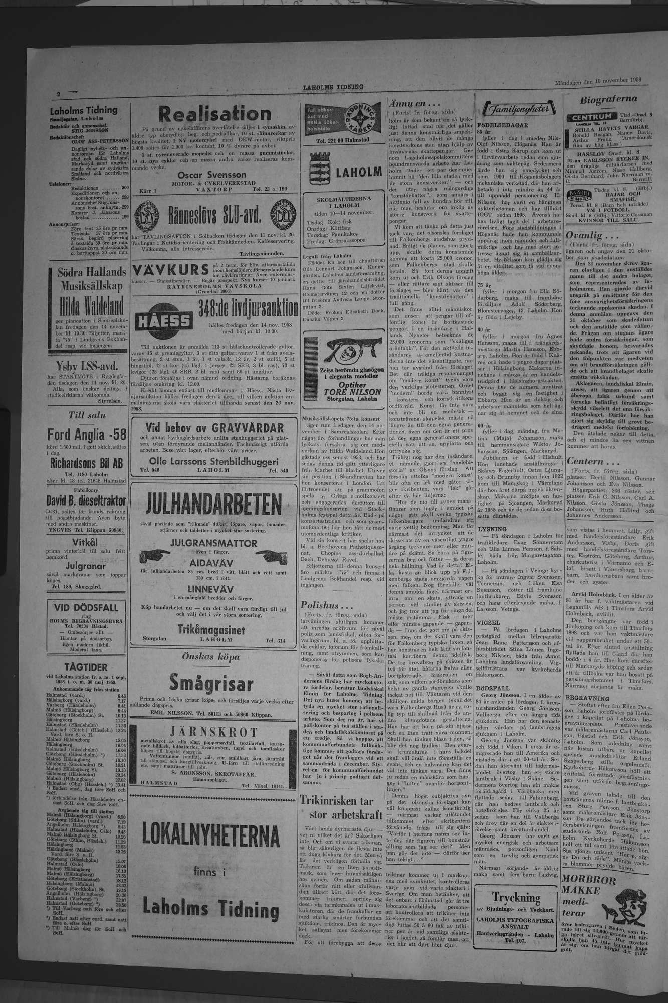 Laholms Tidning Måndag 10 november 1958, sida 2