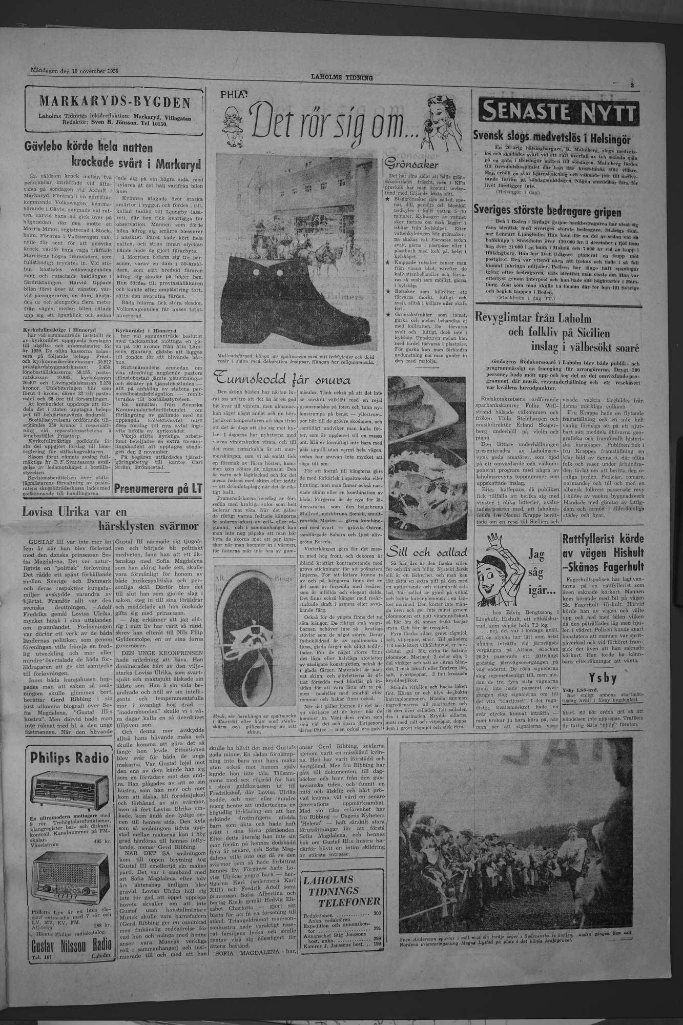 Laholms Tidning Måndag 10 november 1958, sida 3