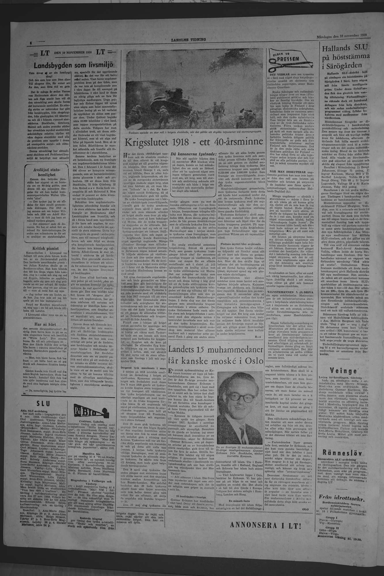 Laholms Tidning Måndag 10 november 1958, sida 4
