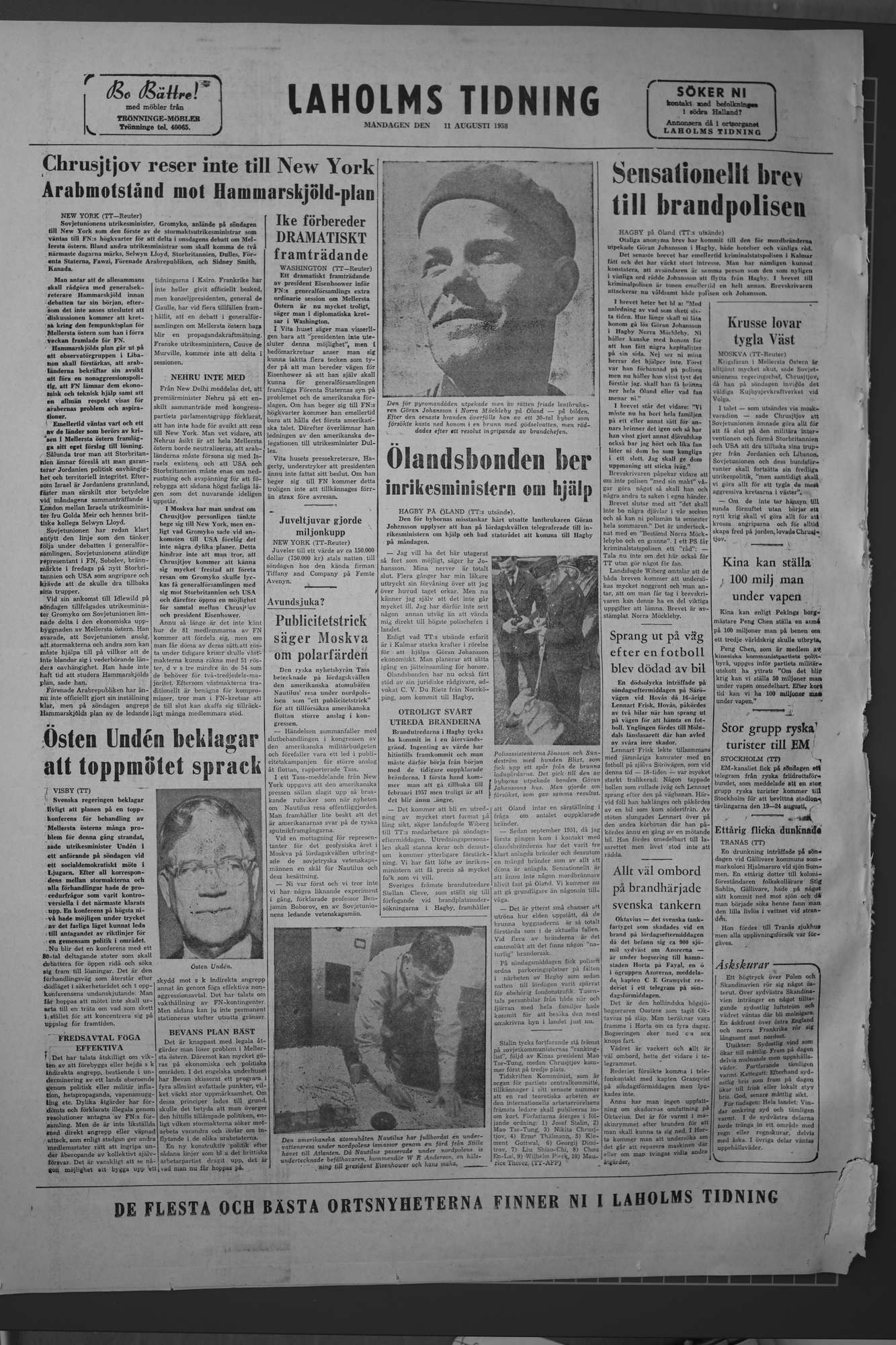 Laholms Tidning Måndag 11 augusti 1958, sida 8