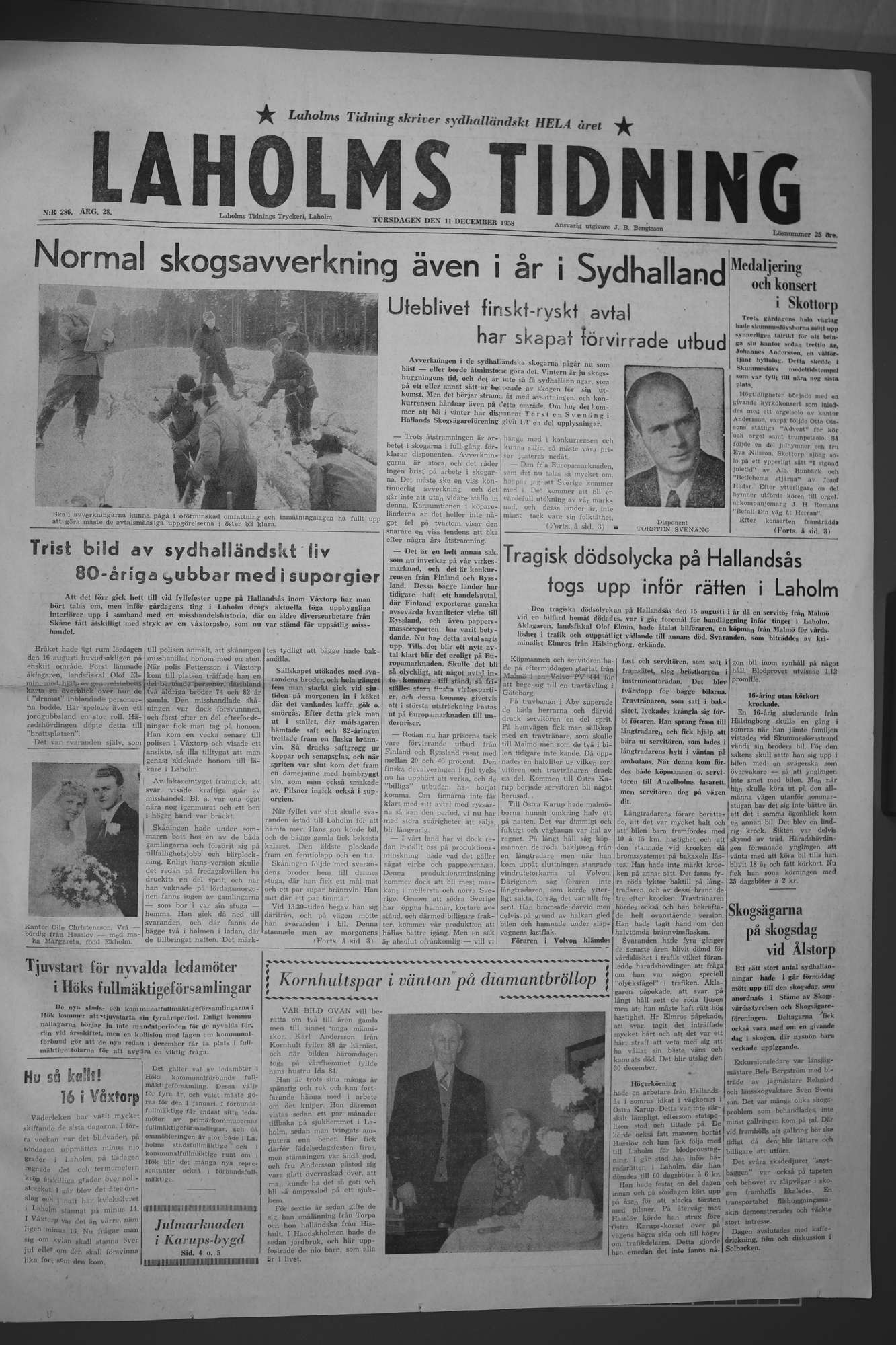 Laholms Tidning Torsdag 11 december 1958, sida 1