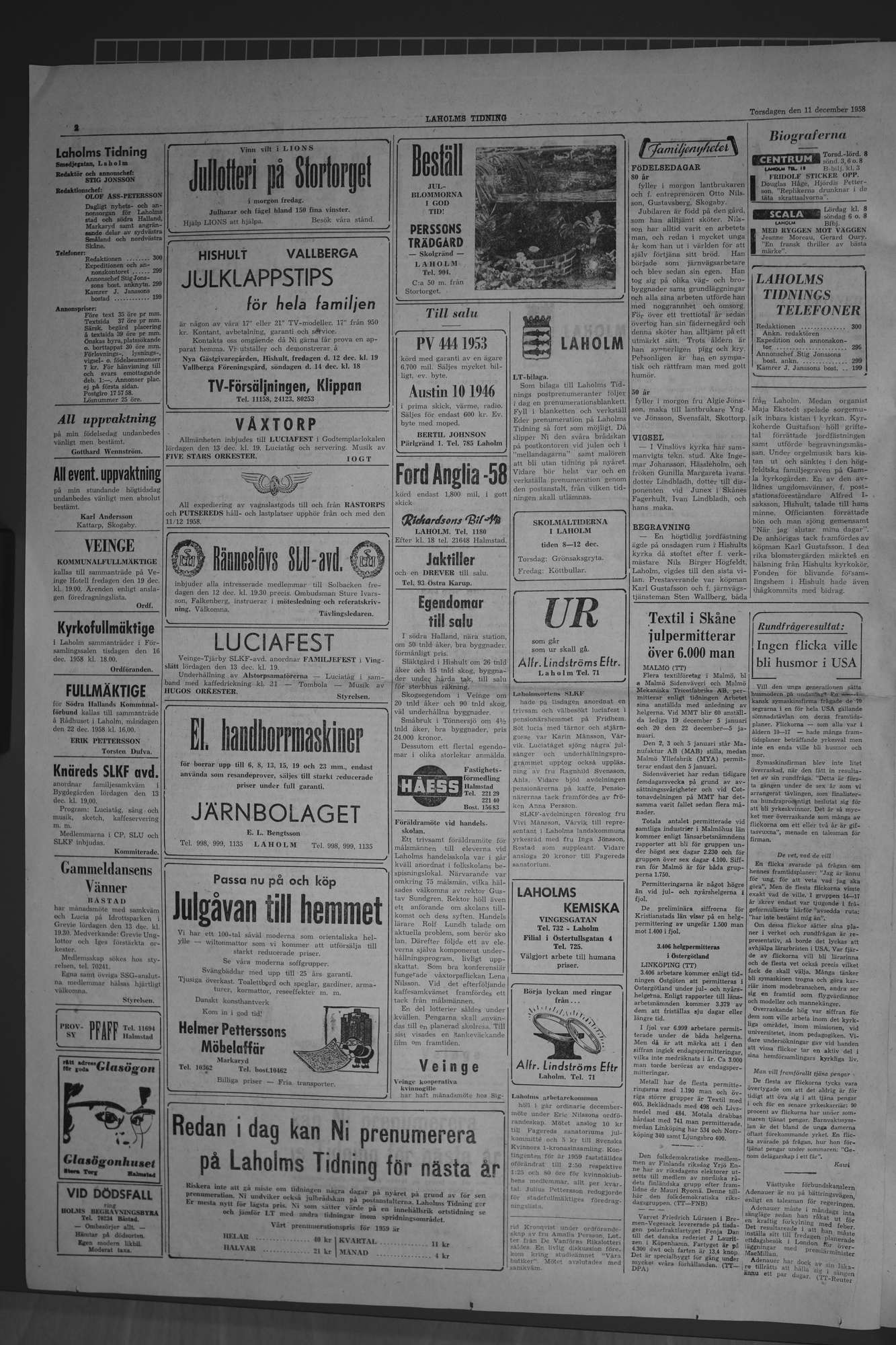 Laholms Tidning Torsdag 11 december 1958, sida 2
