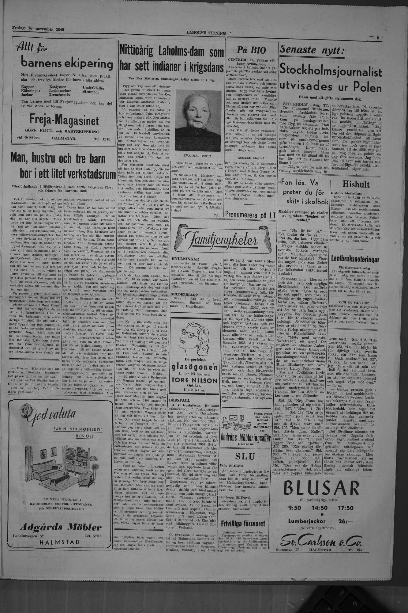 Laholms Tidning Fredag 18 november 1949, sida 3