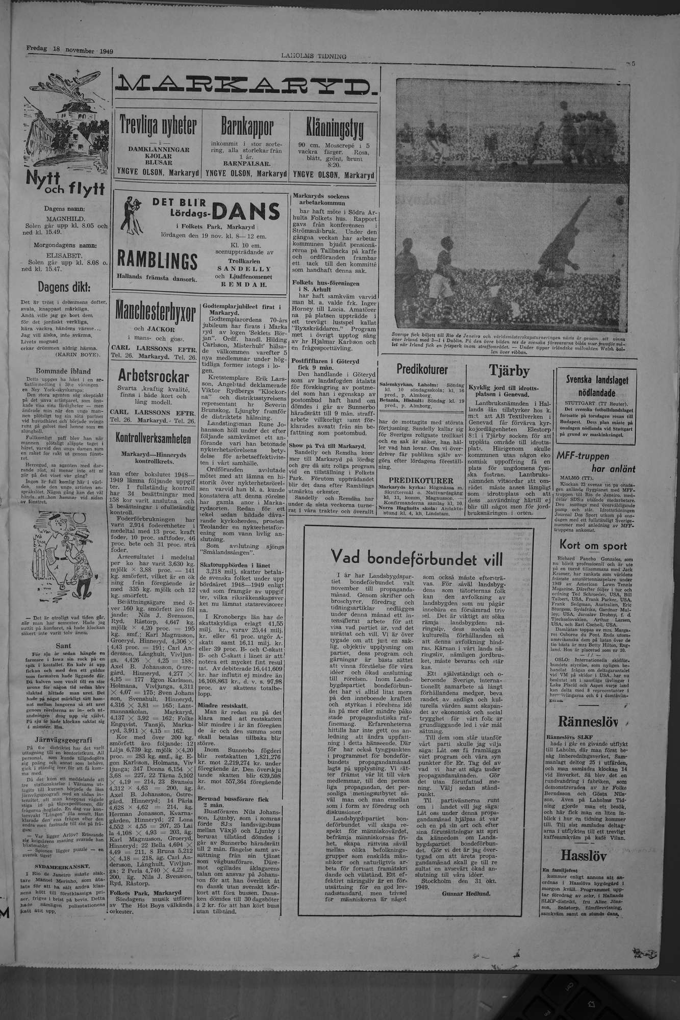 Laholms Tidning Fredag 18 november 1949, sida 5