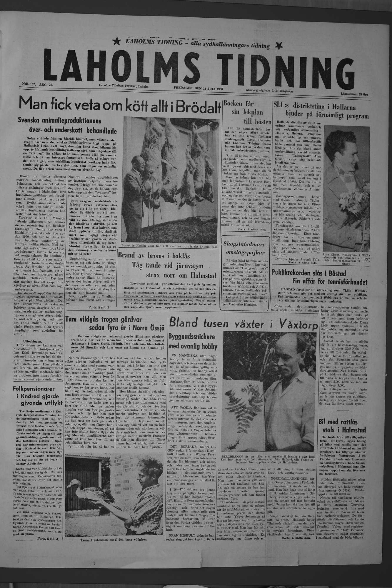 Laholms Tidning Fredag 11 juli 1958, sida 1
