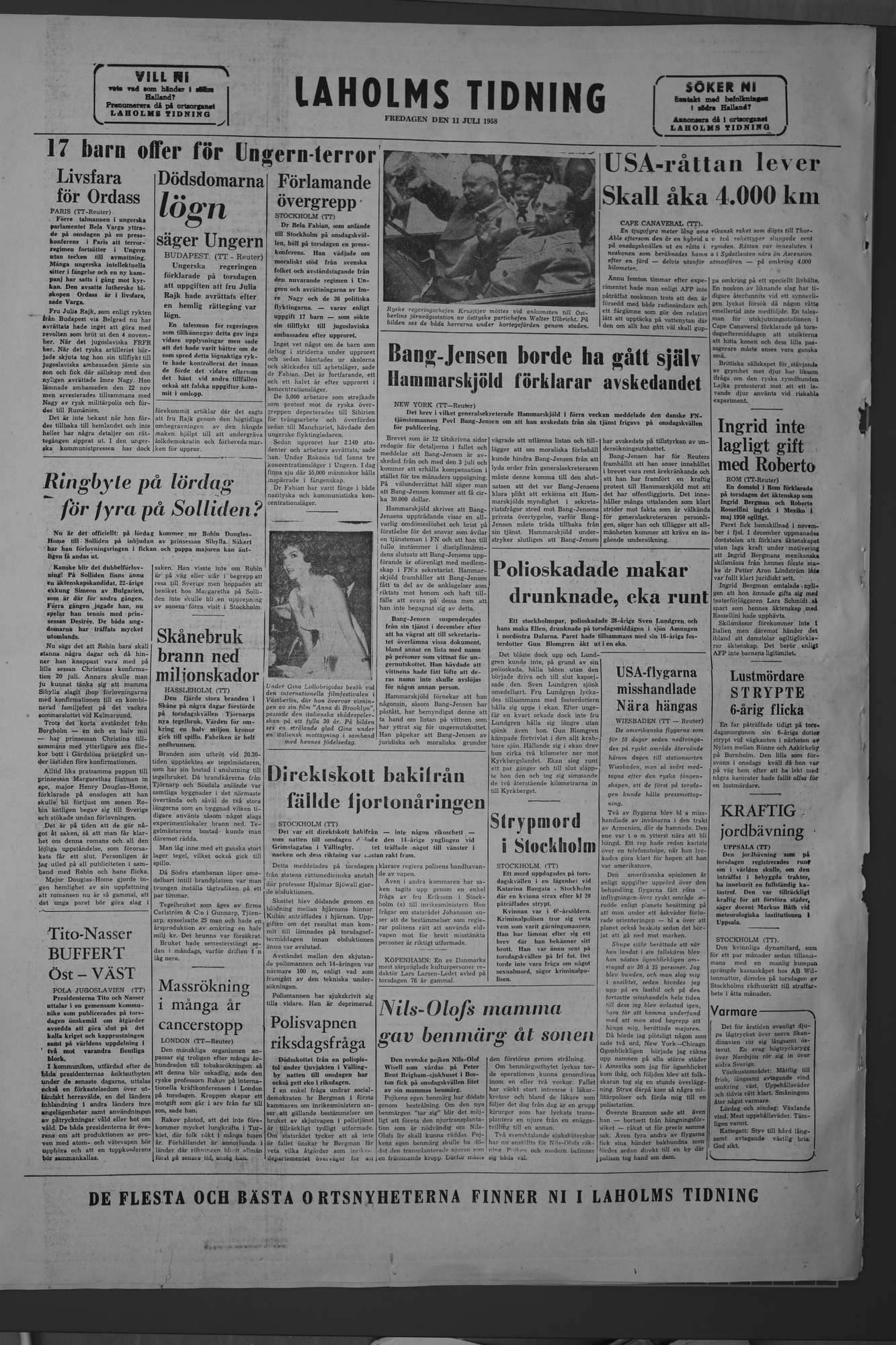 Laholms Tidning Fredag 11 juli 1958, sida 8