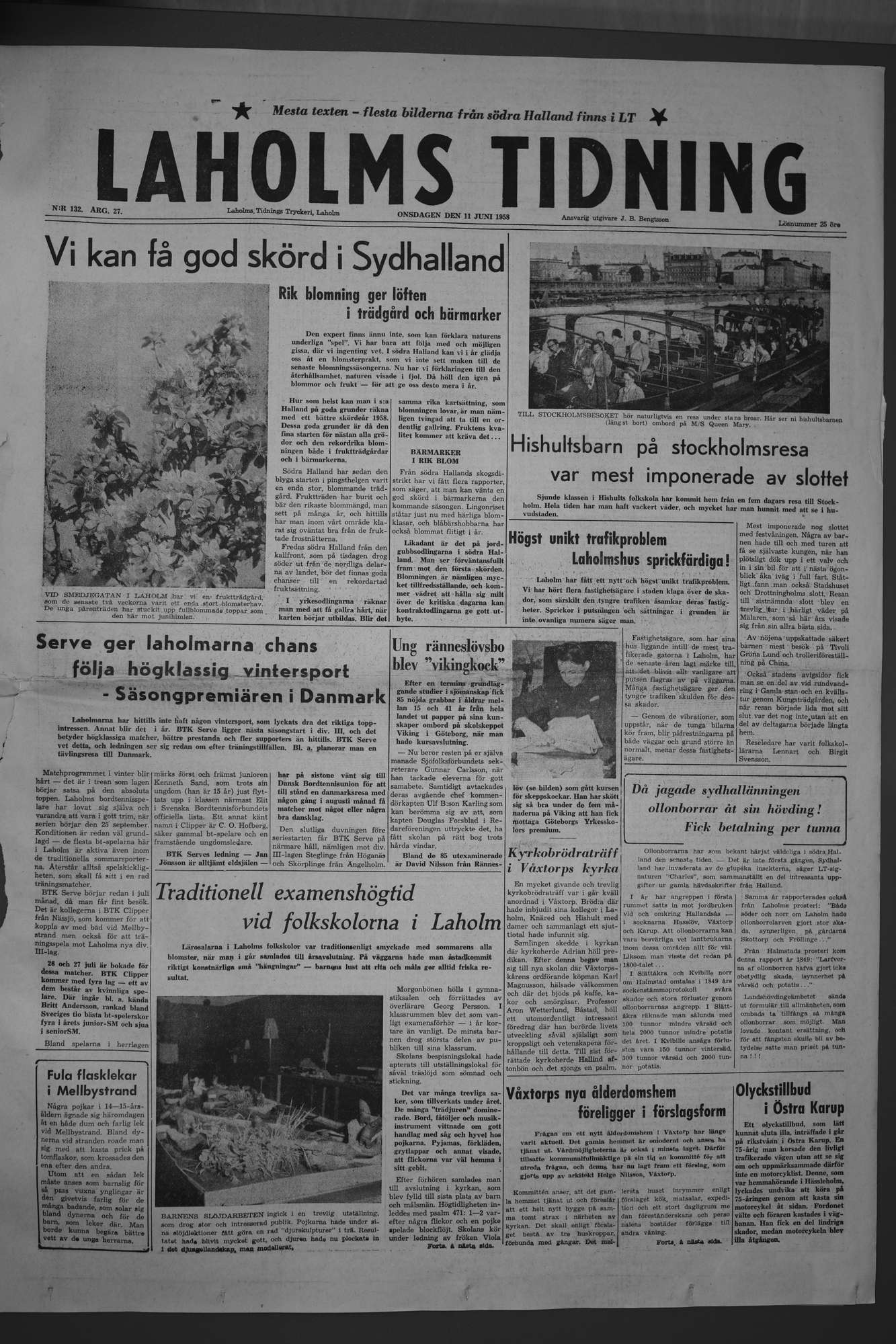 Laholms Tidning Onsdag 11 juni 1958, sida 1