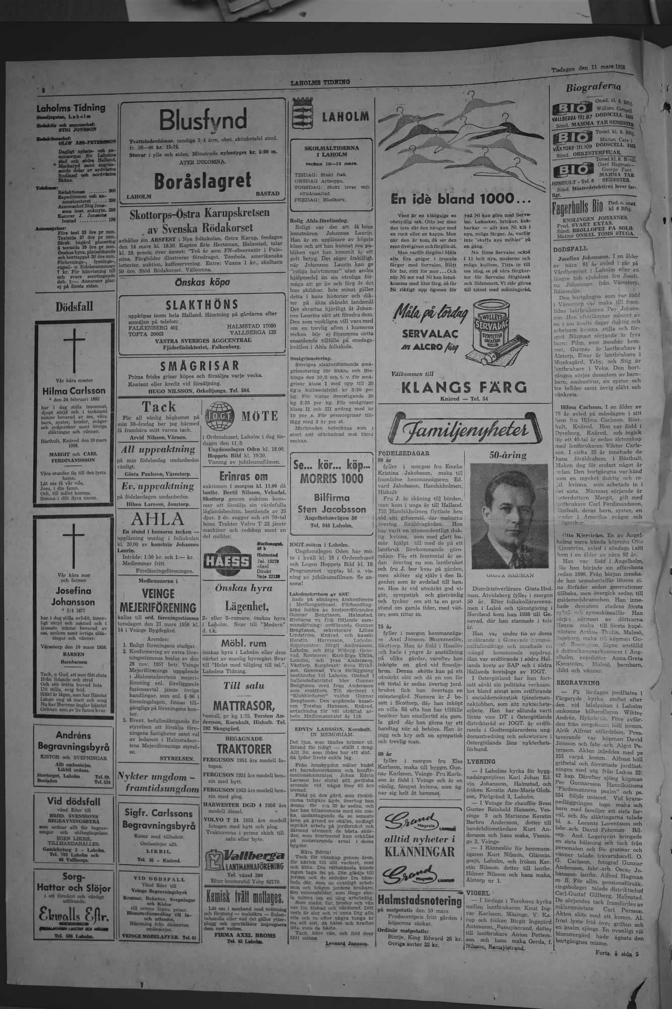 Laholms Tidning Tisdag 11 mars 1958, sida 2