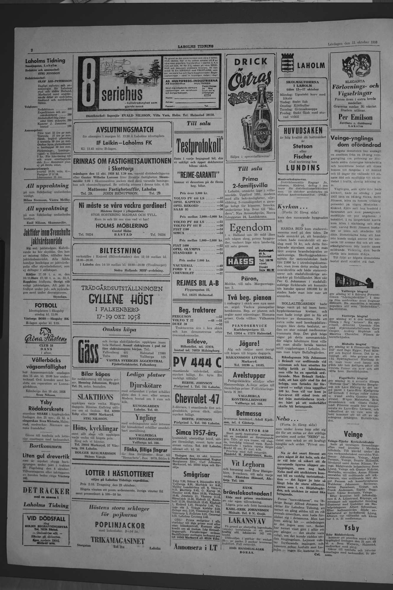 Laholms Tidning Lördag 11 oktober 1958, sida 2