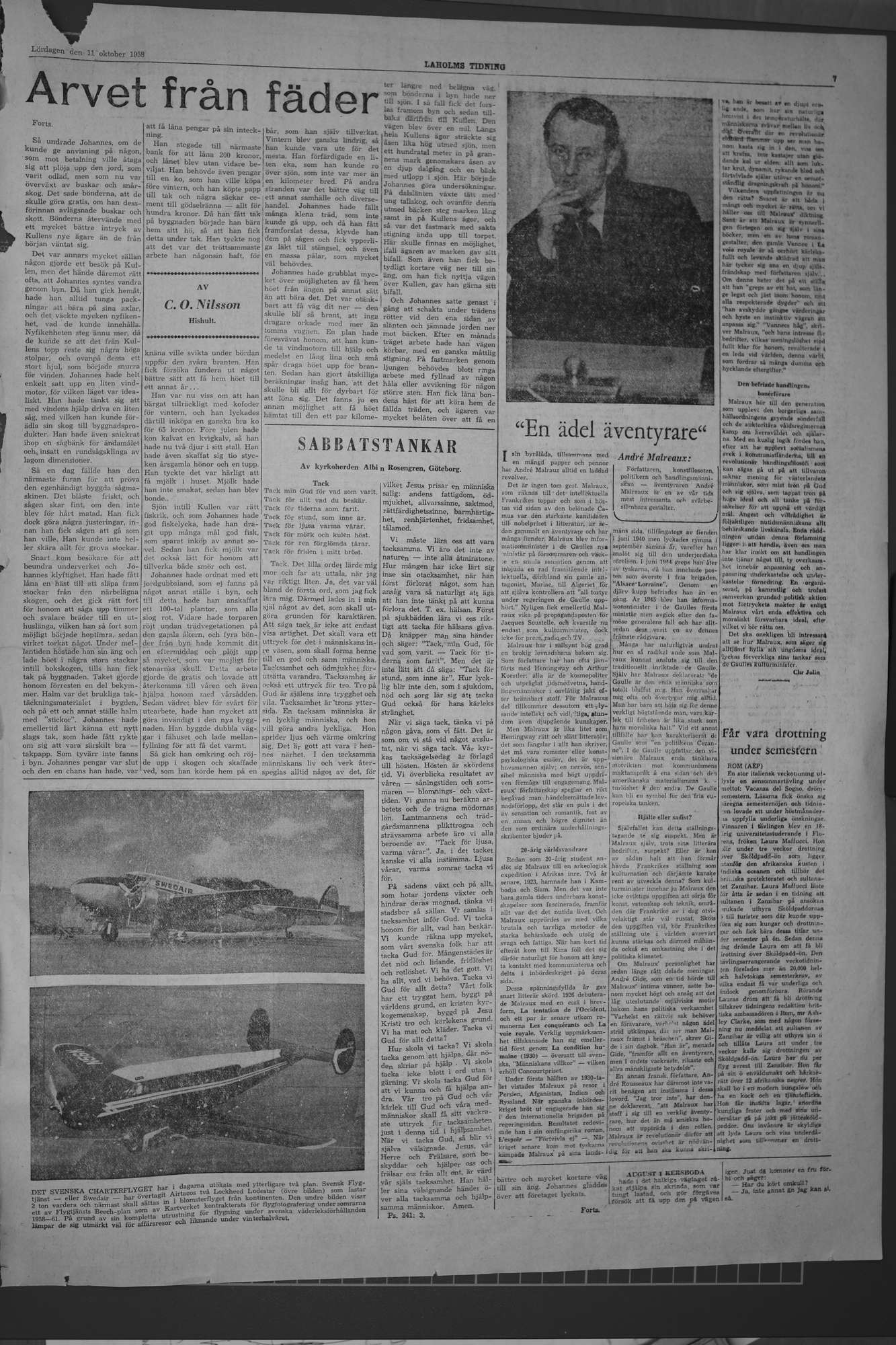 Laholms Tidning Lördag 11 oktober 1958, sida 7