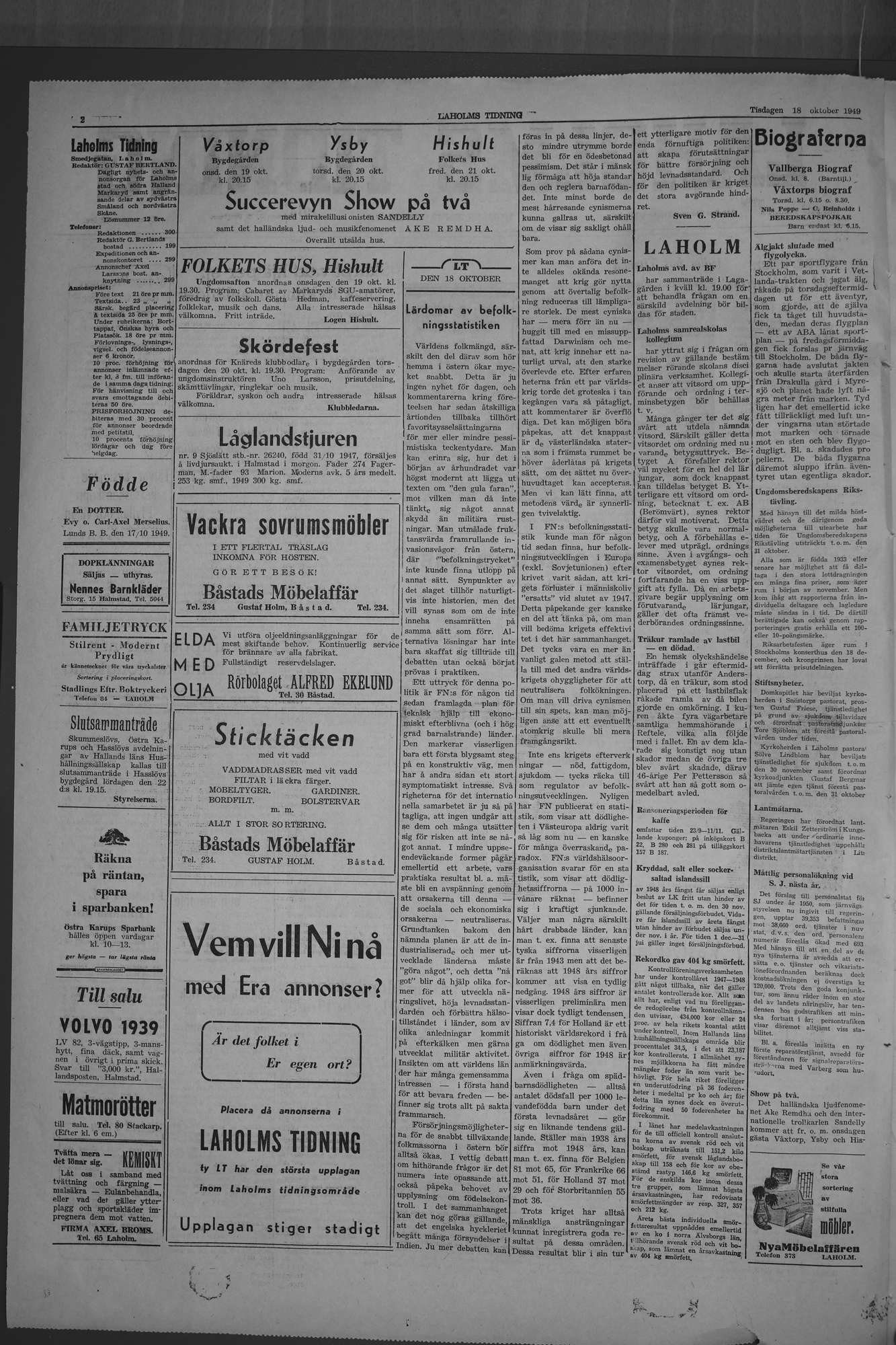 Laholms Tidning Tisdag 18 oktober 1949, sida 2
