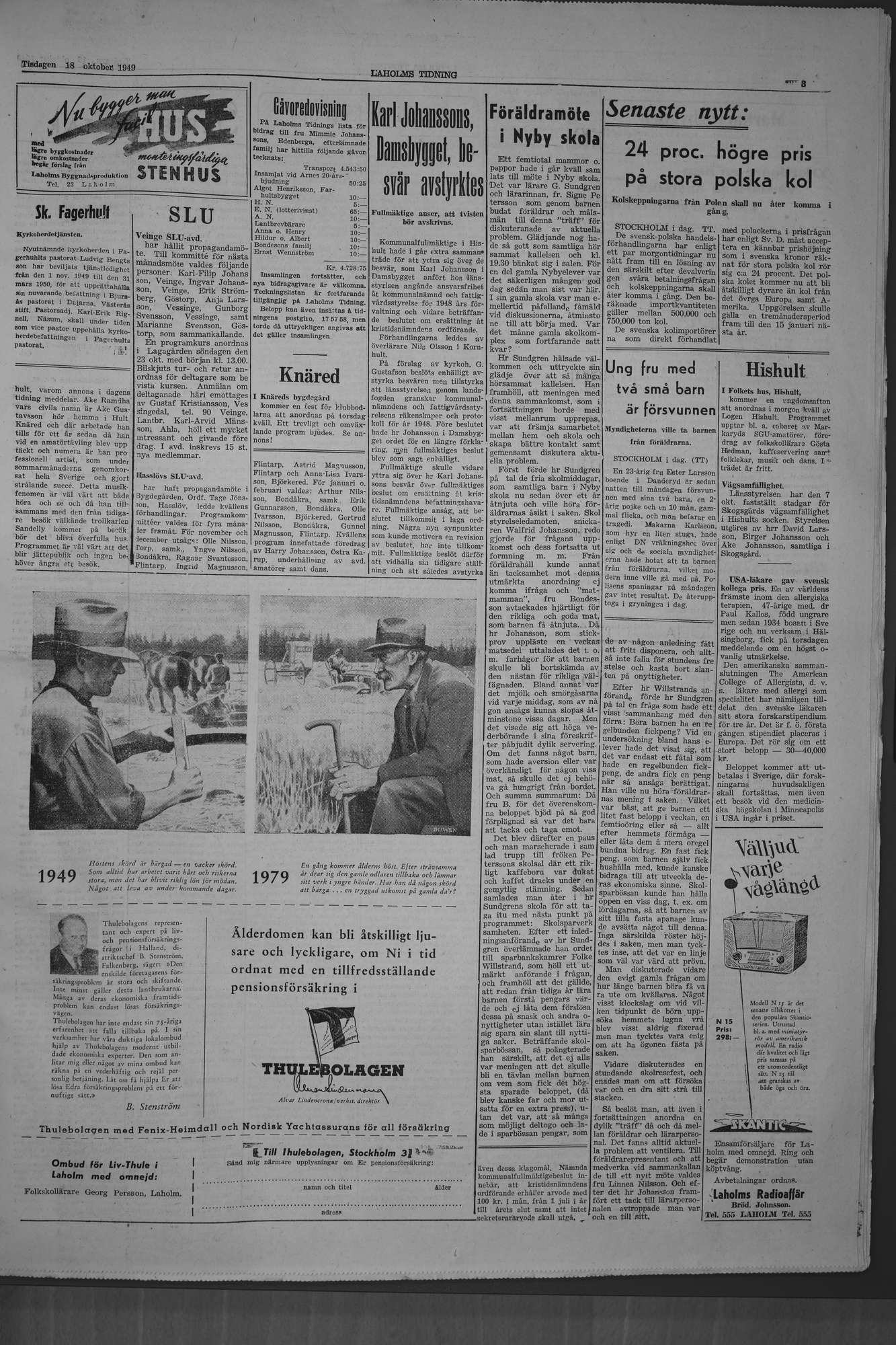 Laholms Tidning Tisdag 18 oktober 1949, sida 3