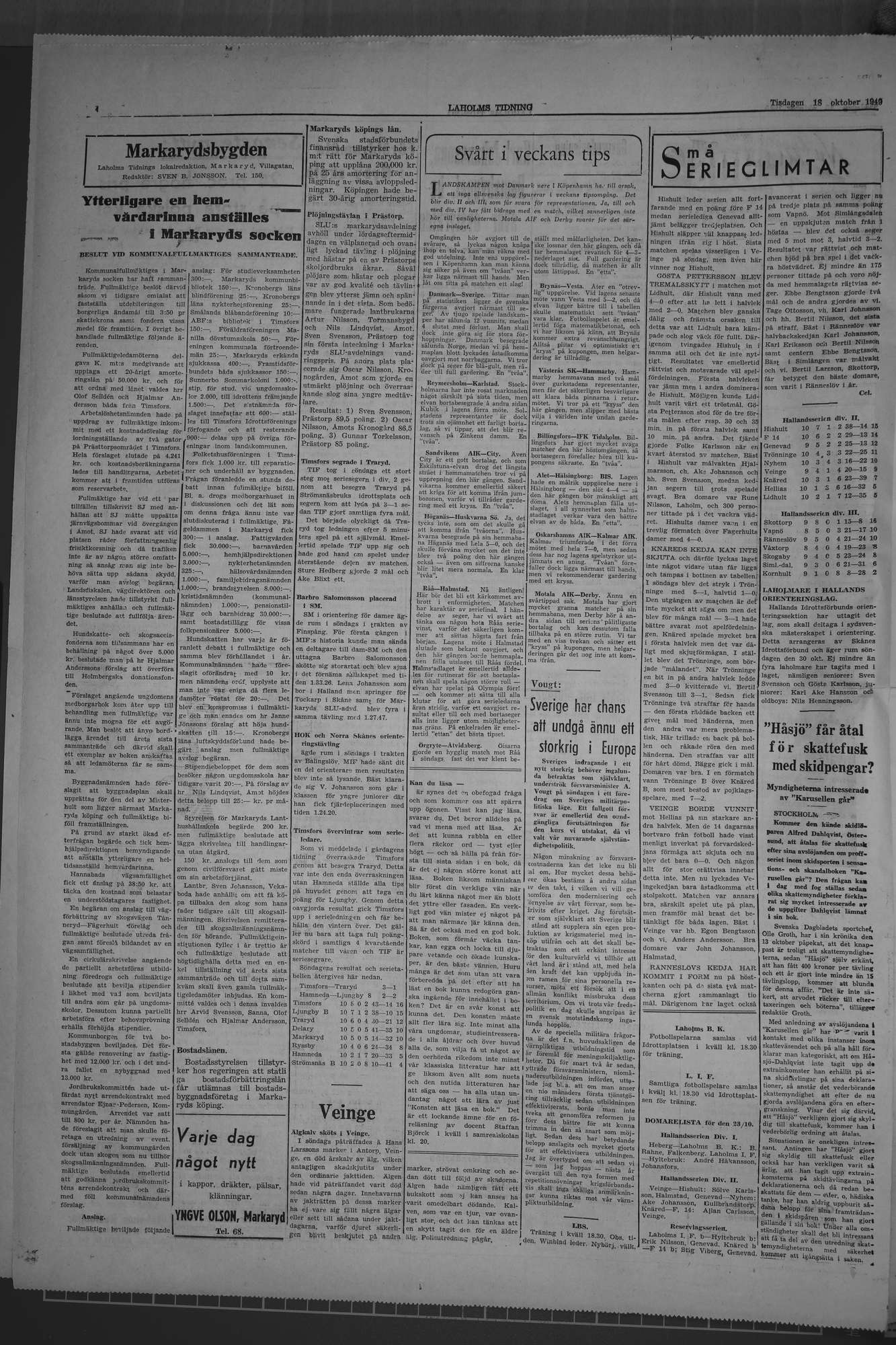Laholms Tidning Tisdag 18 oktober 1949, sida 4