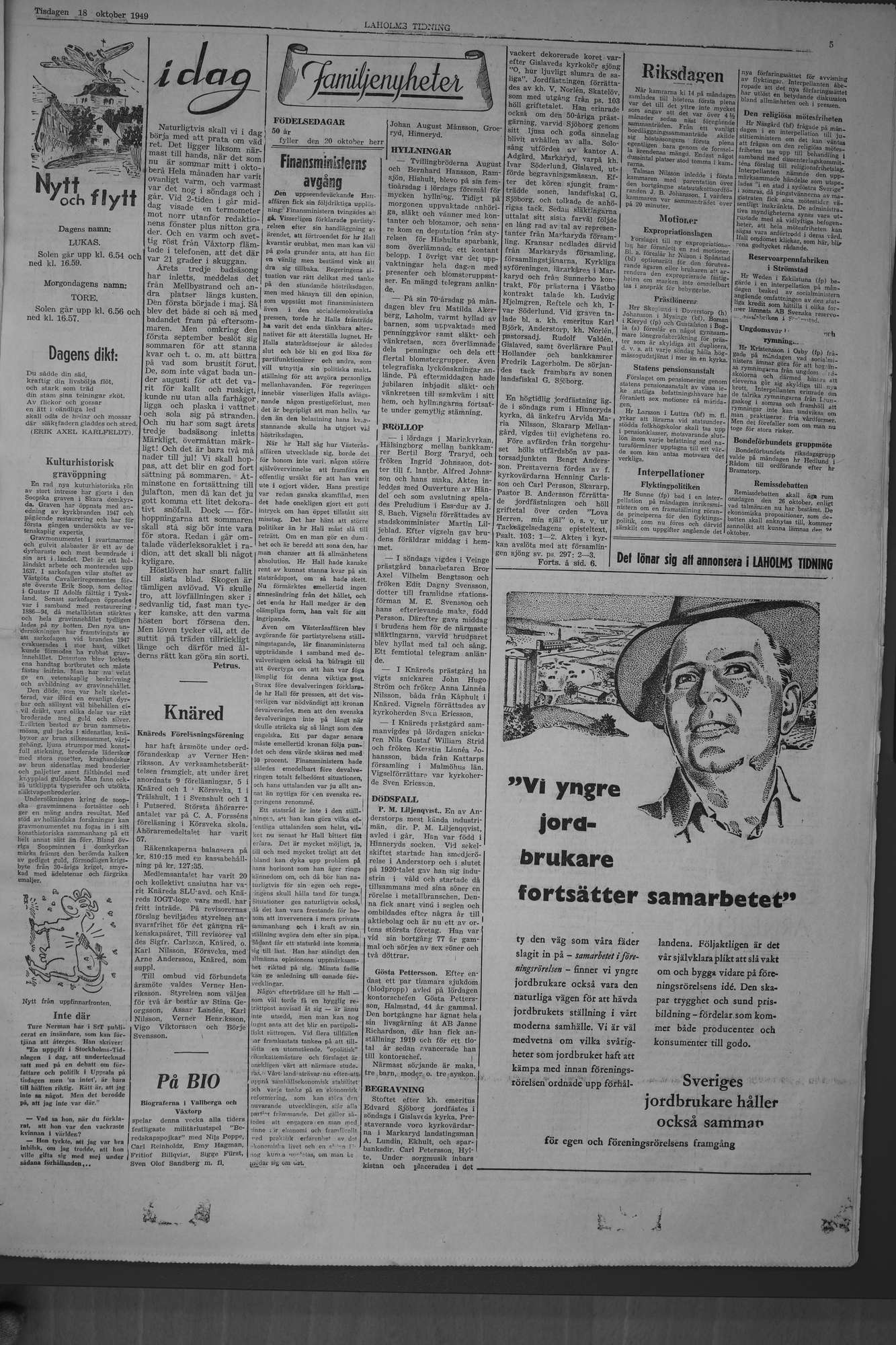Laholms Tidning Tisdag 18 oktober 1949, sida 5