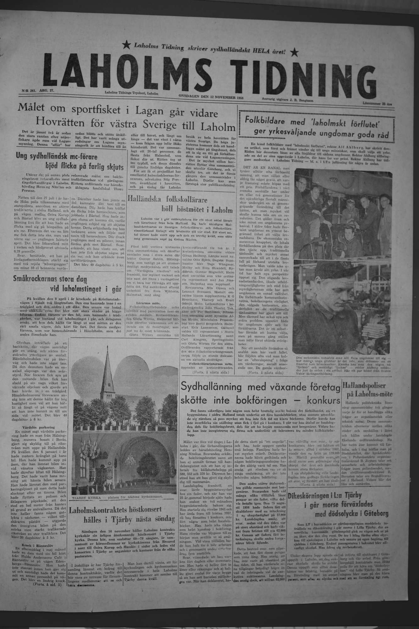 Laholms Tidning Onsdag 12 november 1958, sida 1