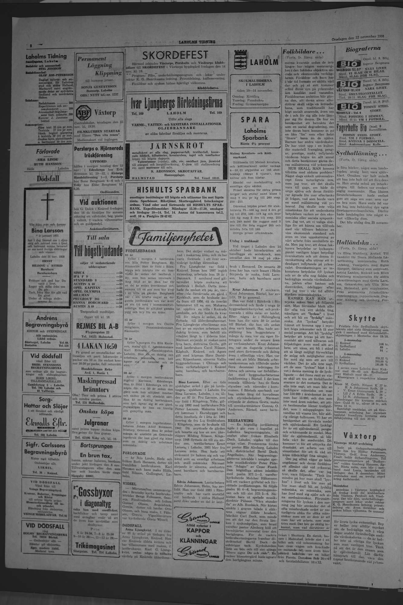Laholms Tidning Onsdag 12 november 1958, sida 2