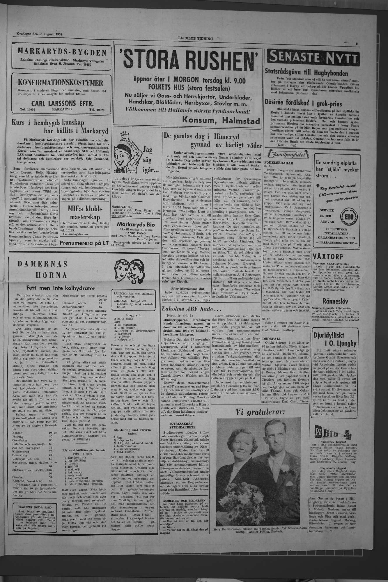 Laholms Tidning Onsdag 13 augusti 1958, sida 3