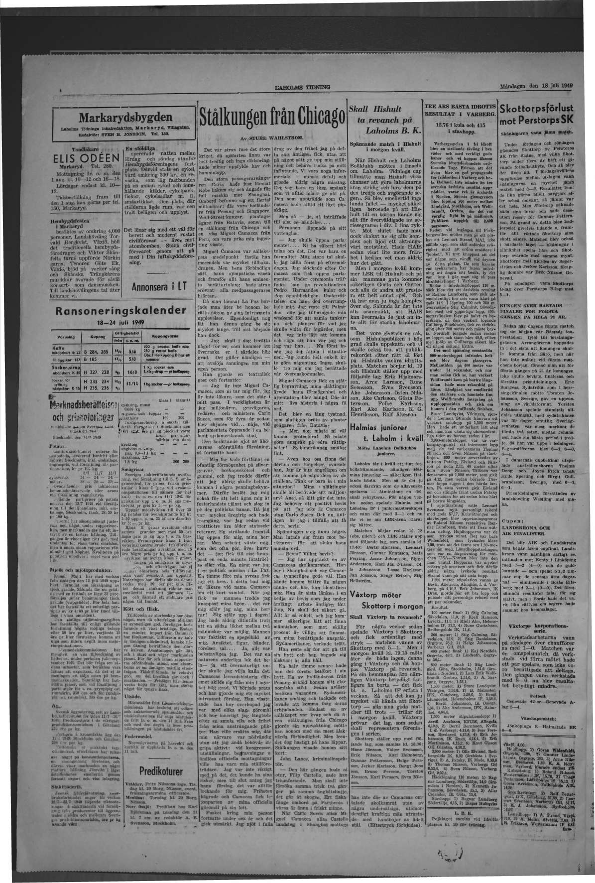 Laholms Tidning Måndag 18 juli 1949, sida 4
