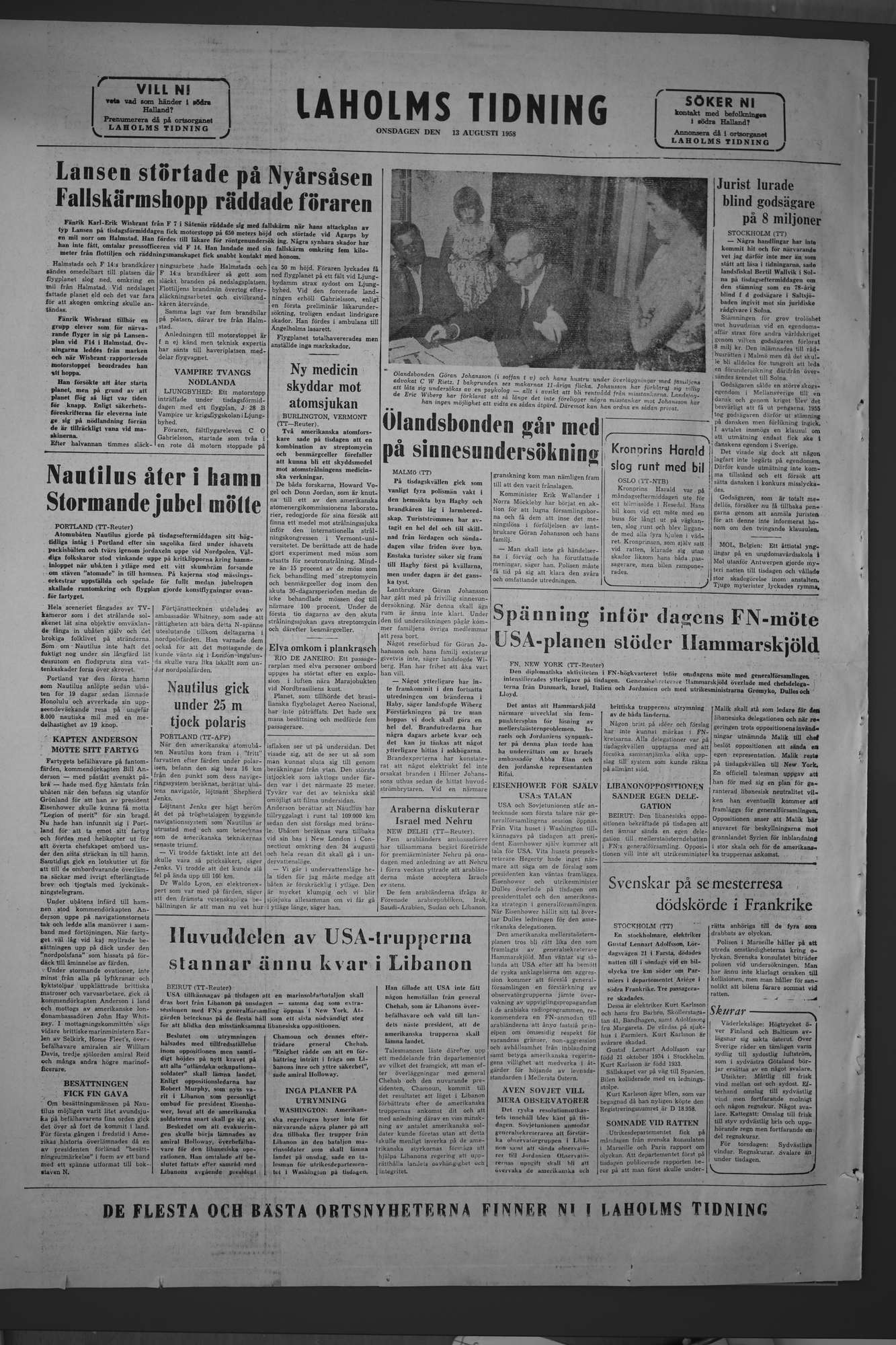 Laholms Tidning Onsdag 13 augusti 1958, sida 8