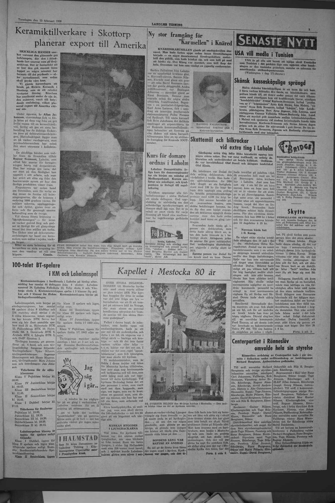Laholms Tidning Torsdag 13 februari 1958, sida 3