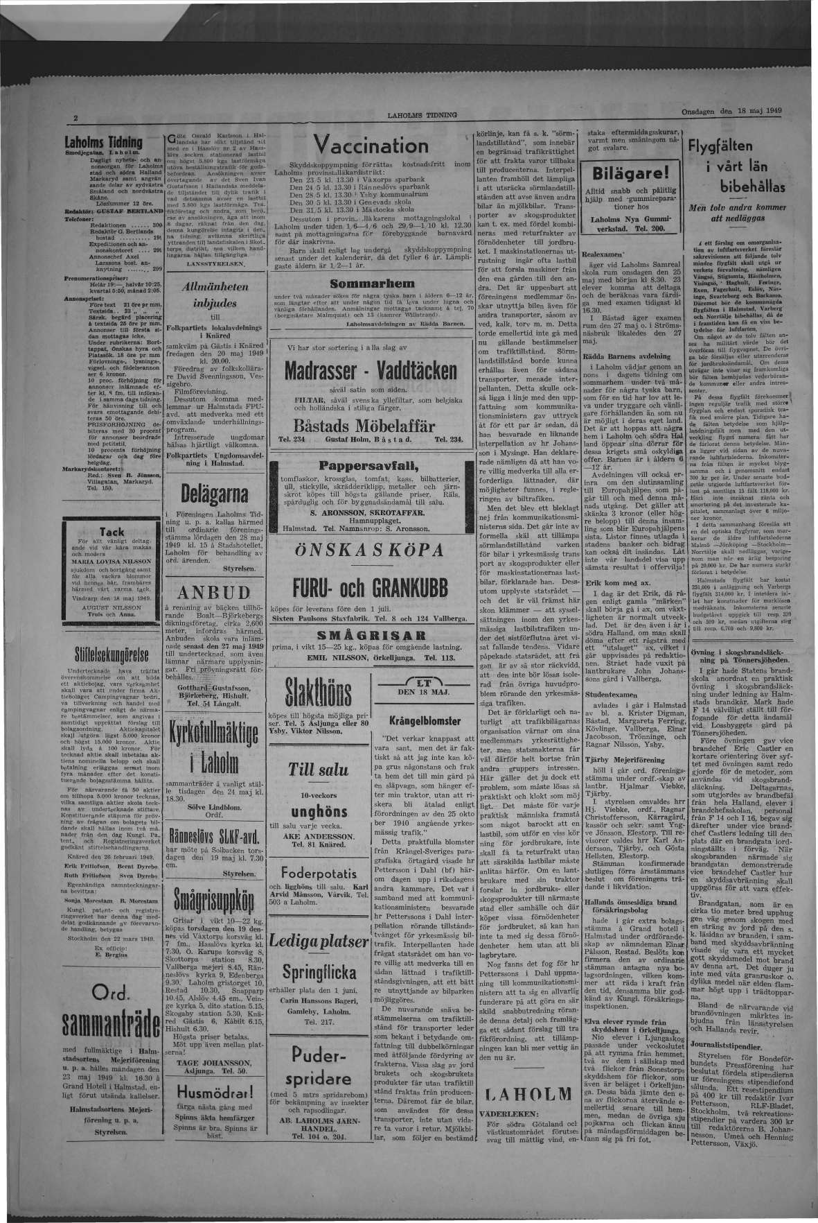 Laholms Tidning Onsdag 18 maj 1949, sida 2
