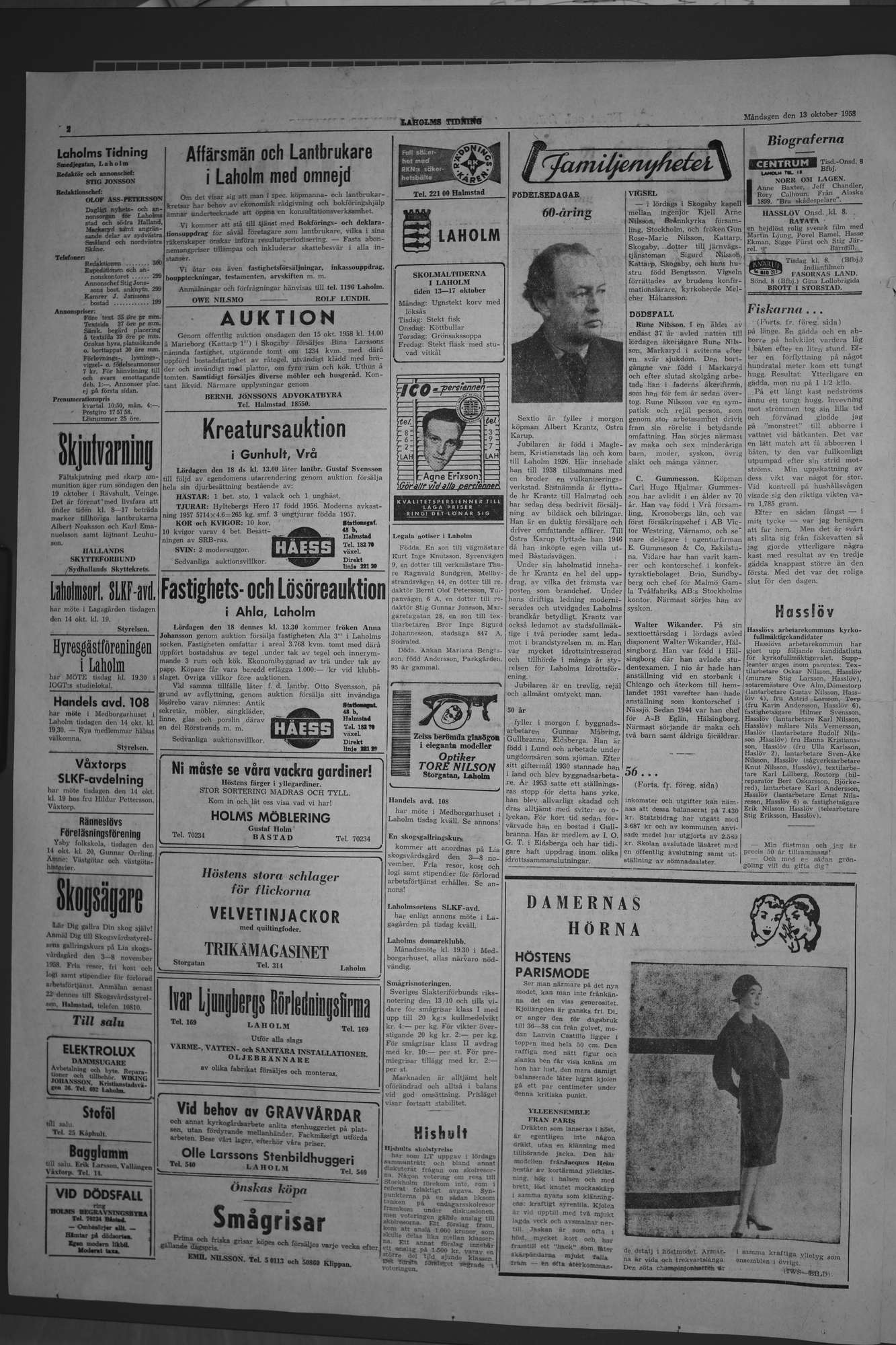 Laholms Tidning Måndag 13 oktober 1958, sida 2