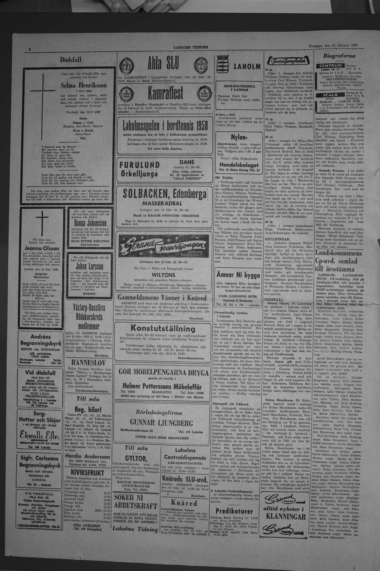 Laholms Tidning Fredag 14 februari 1958, sida 2