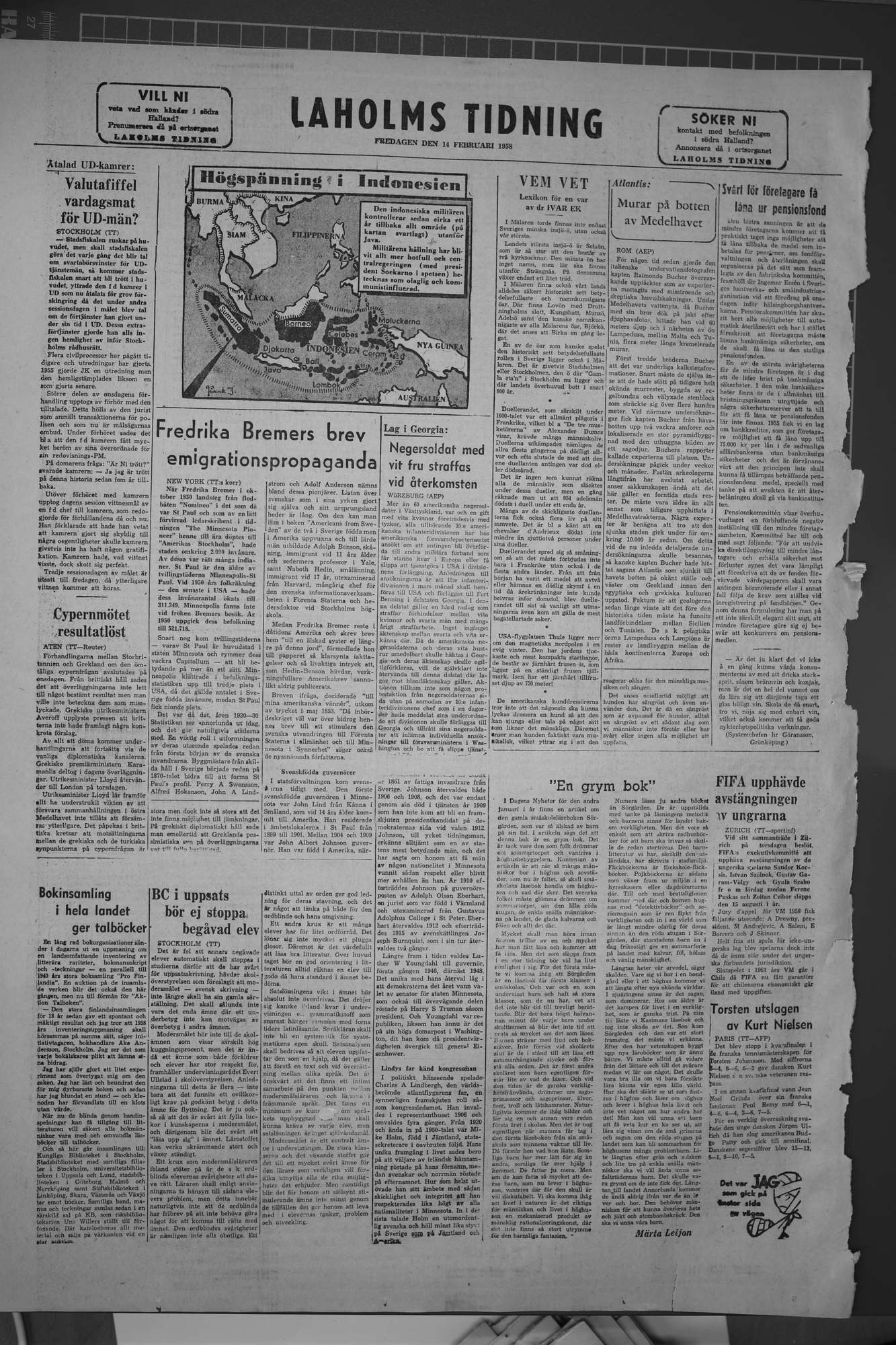 Laholms Tidning Fredag 14 februari 1958, sida 8