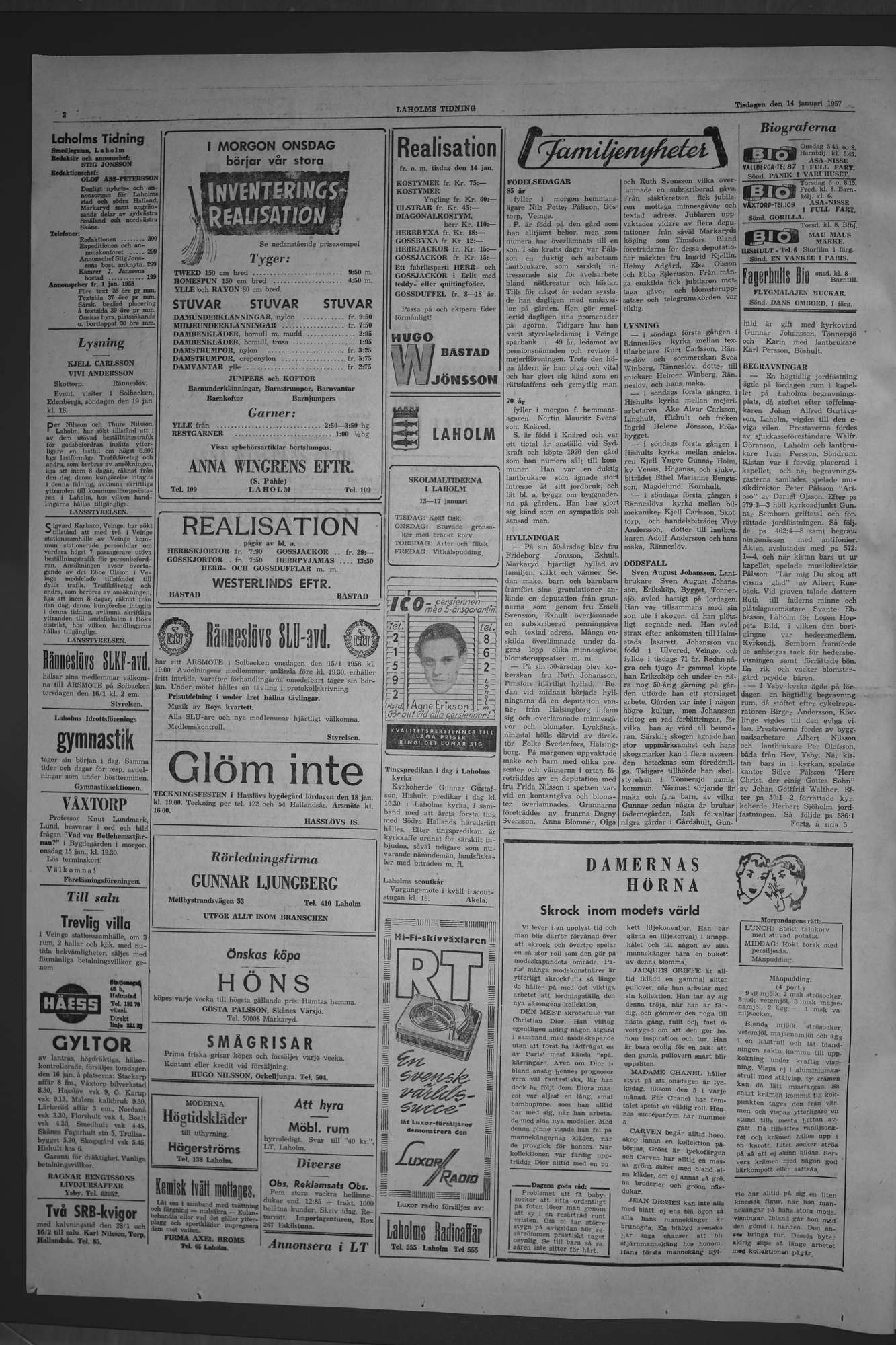 Laholms Tidning Tisdag 14 januari 1958, sida 2