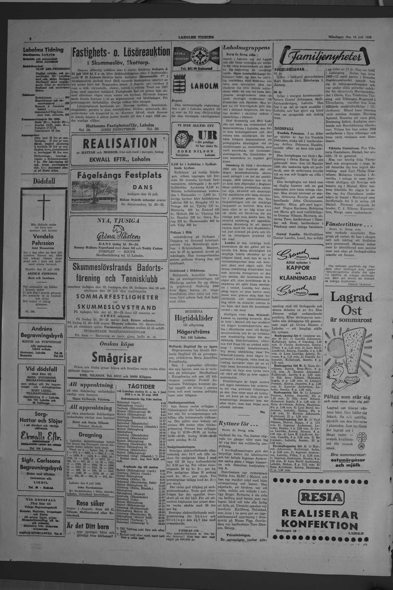 Laholms Tidning Måndag 14 juli 1958, sida 2