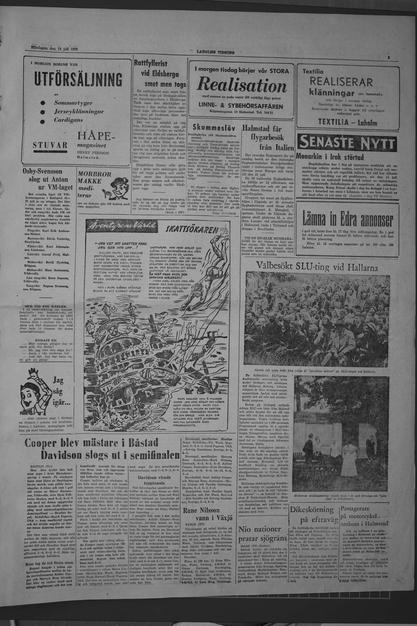 Laholms Tidning Måndag 14 juli 1958, sida 3