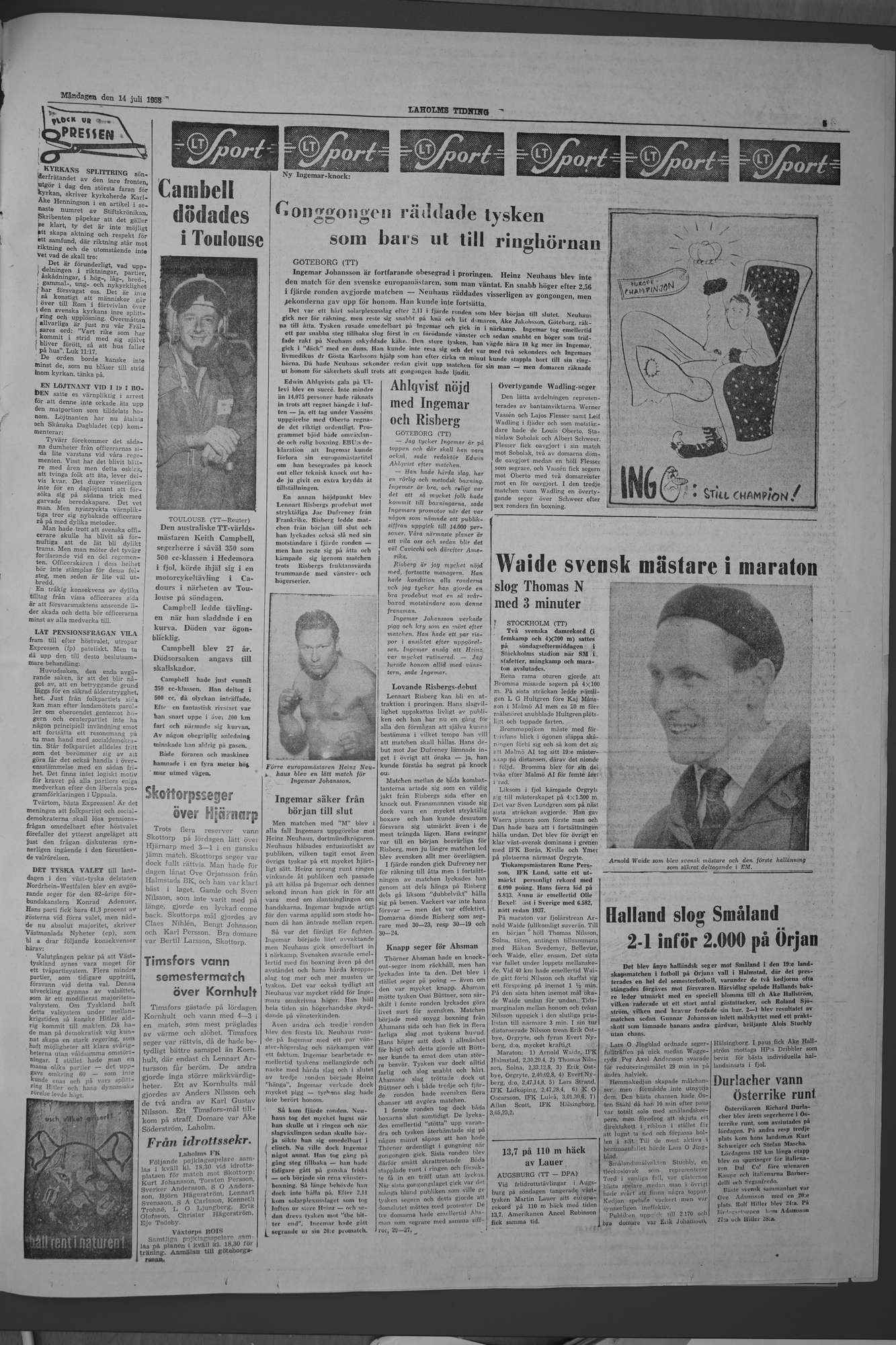 Laholms Tidning Måndag 14 juli 1958, sida 5