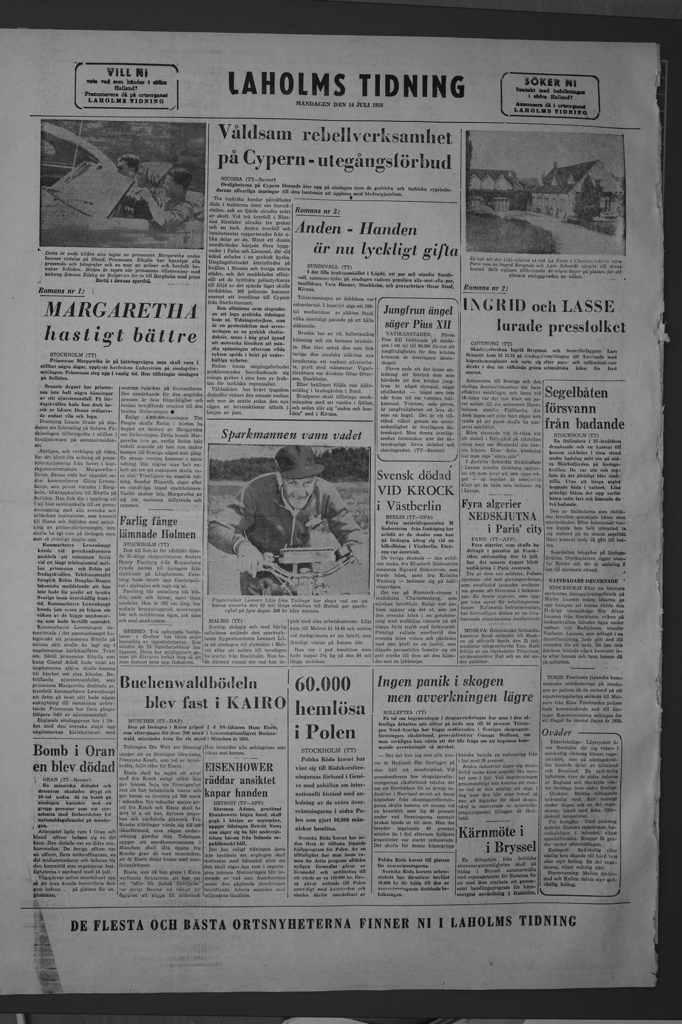 Laholms Tidning Måndag 14 juli 1958, sida 8