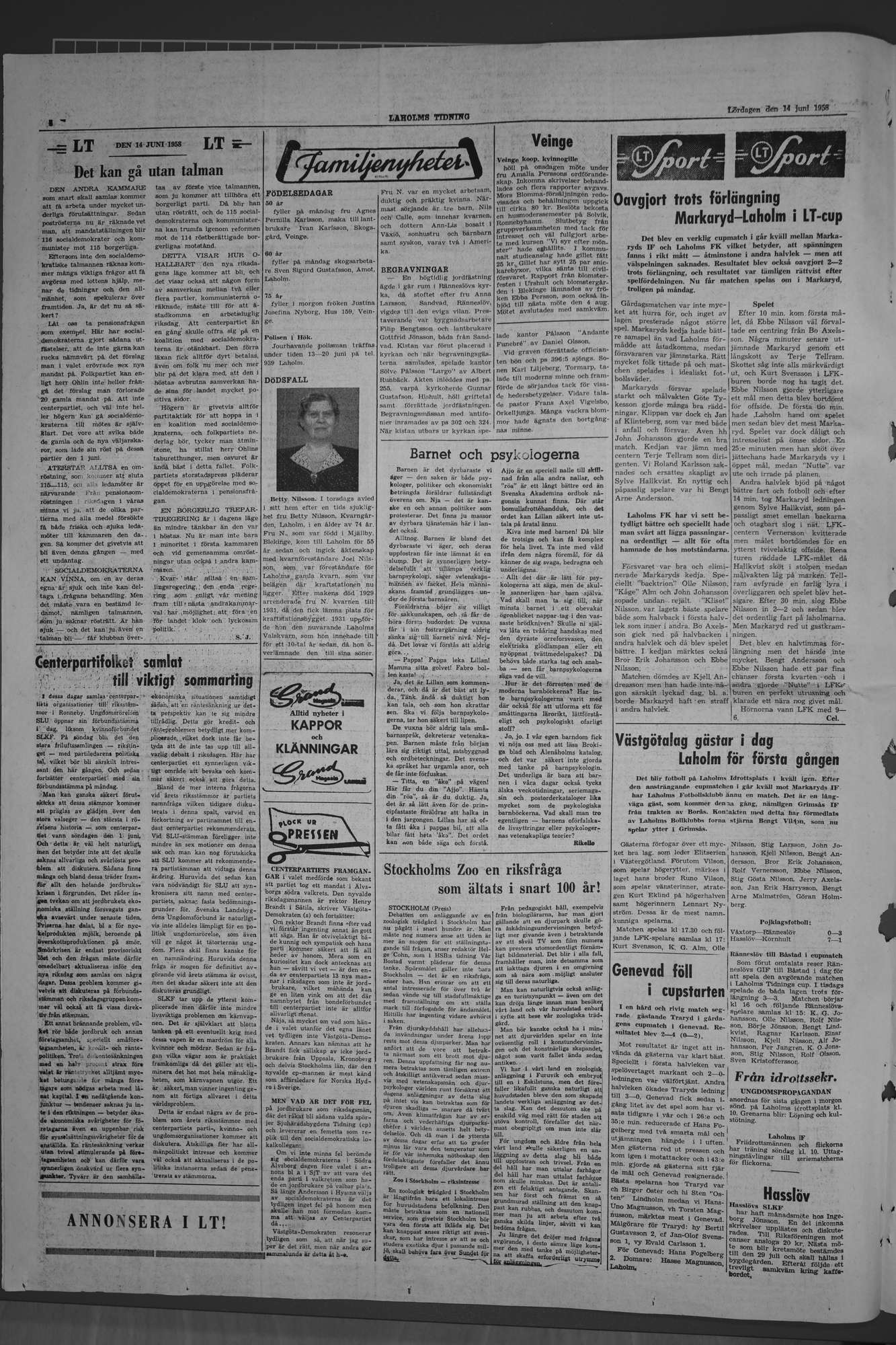 Laholms Tidning Lördag 14 juni 1958, sida 4
