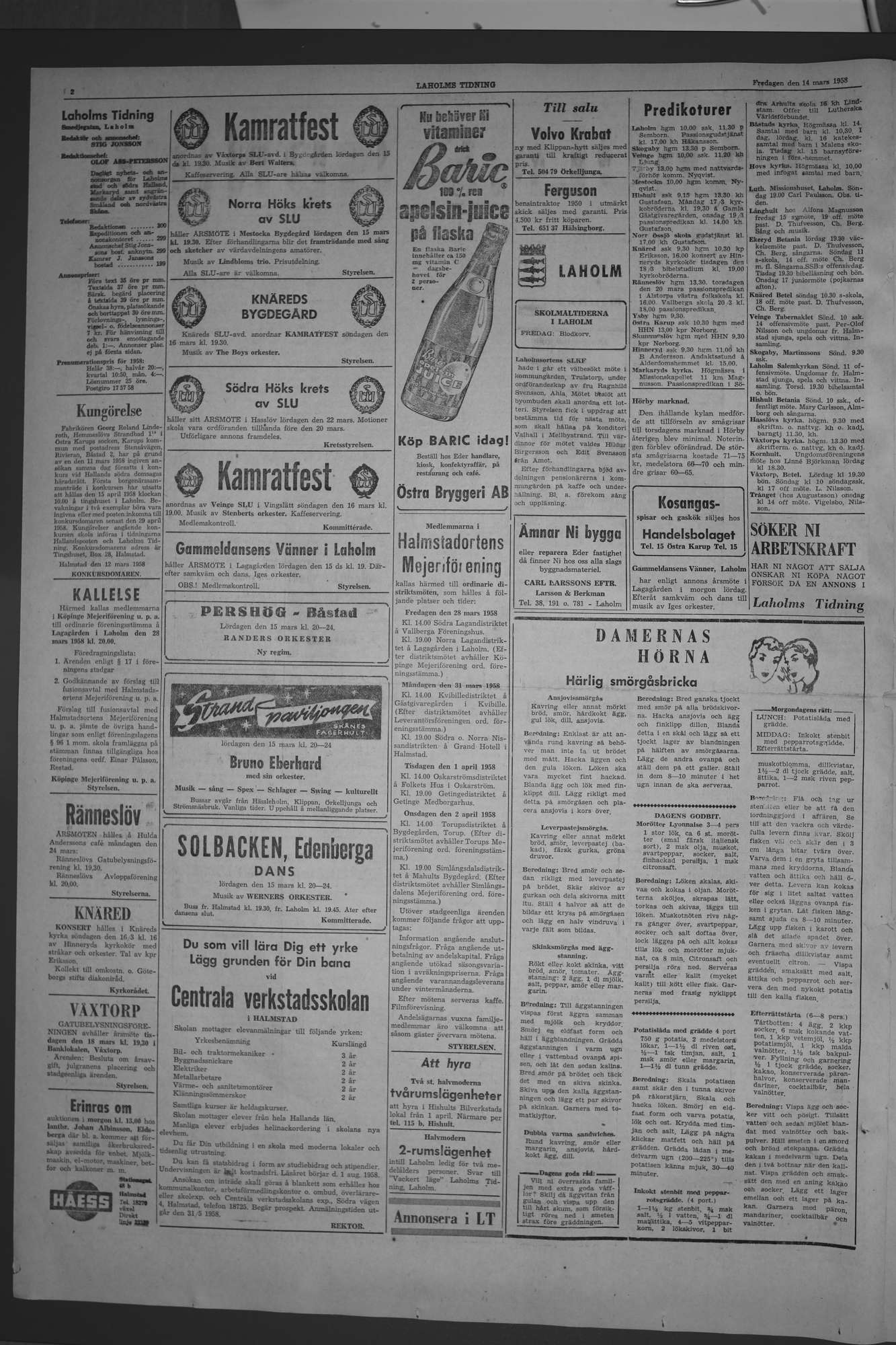 Laholms Tidning Fredag 14 mars 1958, sida 2